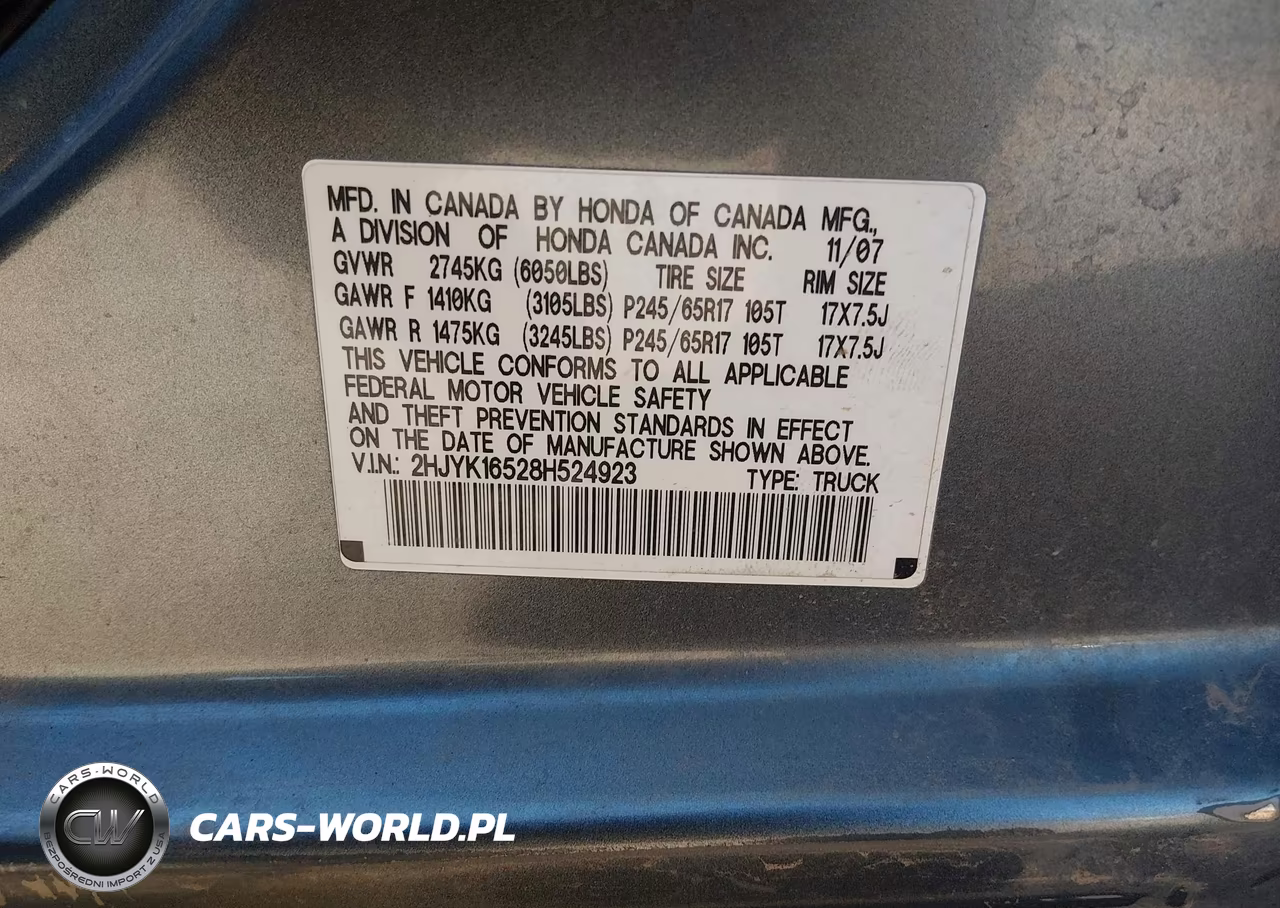 2008 Honda Ridgeline Rtl VIN:2HJYK16528H524923 - 9
