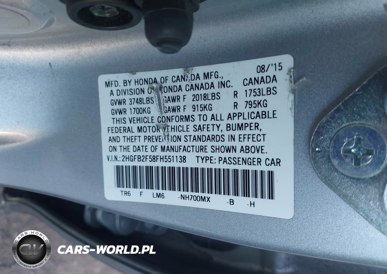 2015 Honda Civic Lx VIN:2HGFB2F58FH551138 - 9