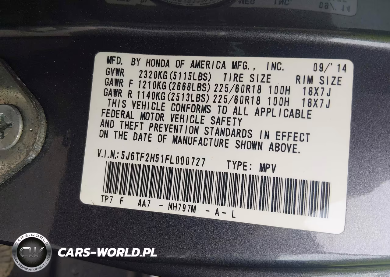 2015 Honda Crosstour Ex-L V6 VIN:5J6TF2H51FL000727 - 9