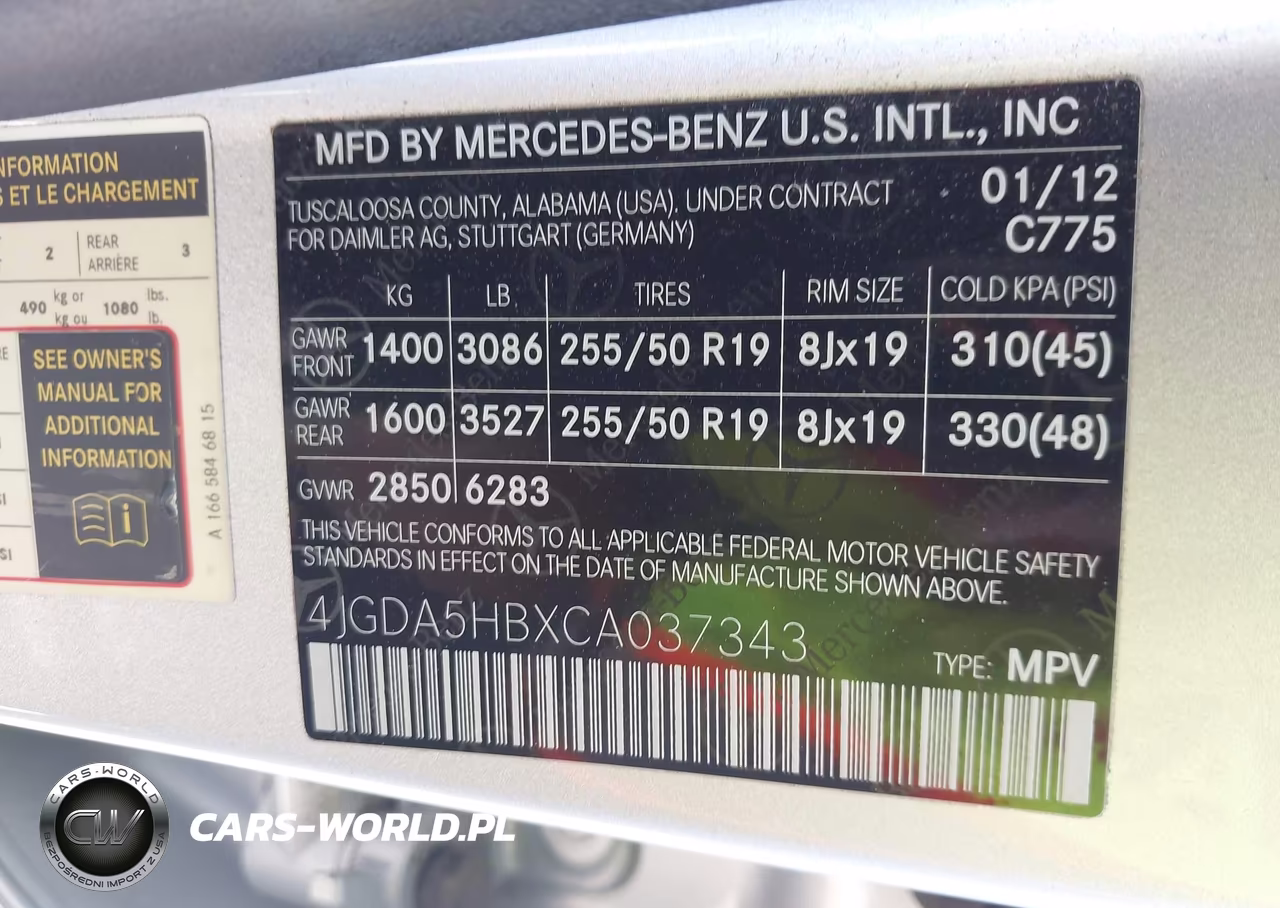 2012 Mercedes-Benz Ml 350 4Matic VIN:4JGDA5HBXCA037343 - 9