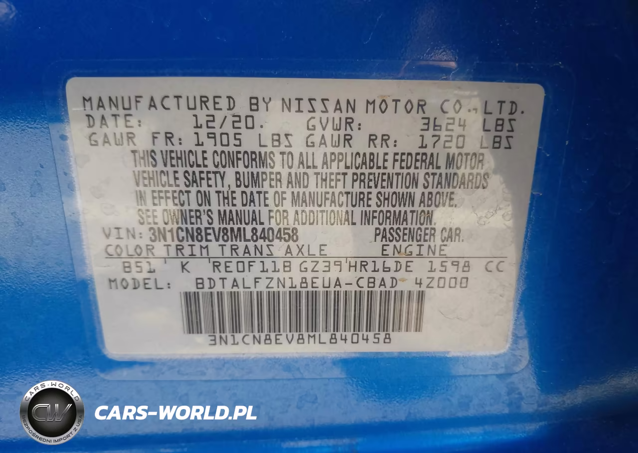2021 Nissan Versa Sv Xtronic Cvt VIN:3N1CN8EV8ML840458 - 9