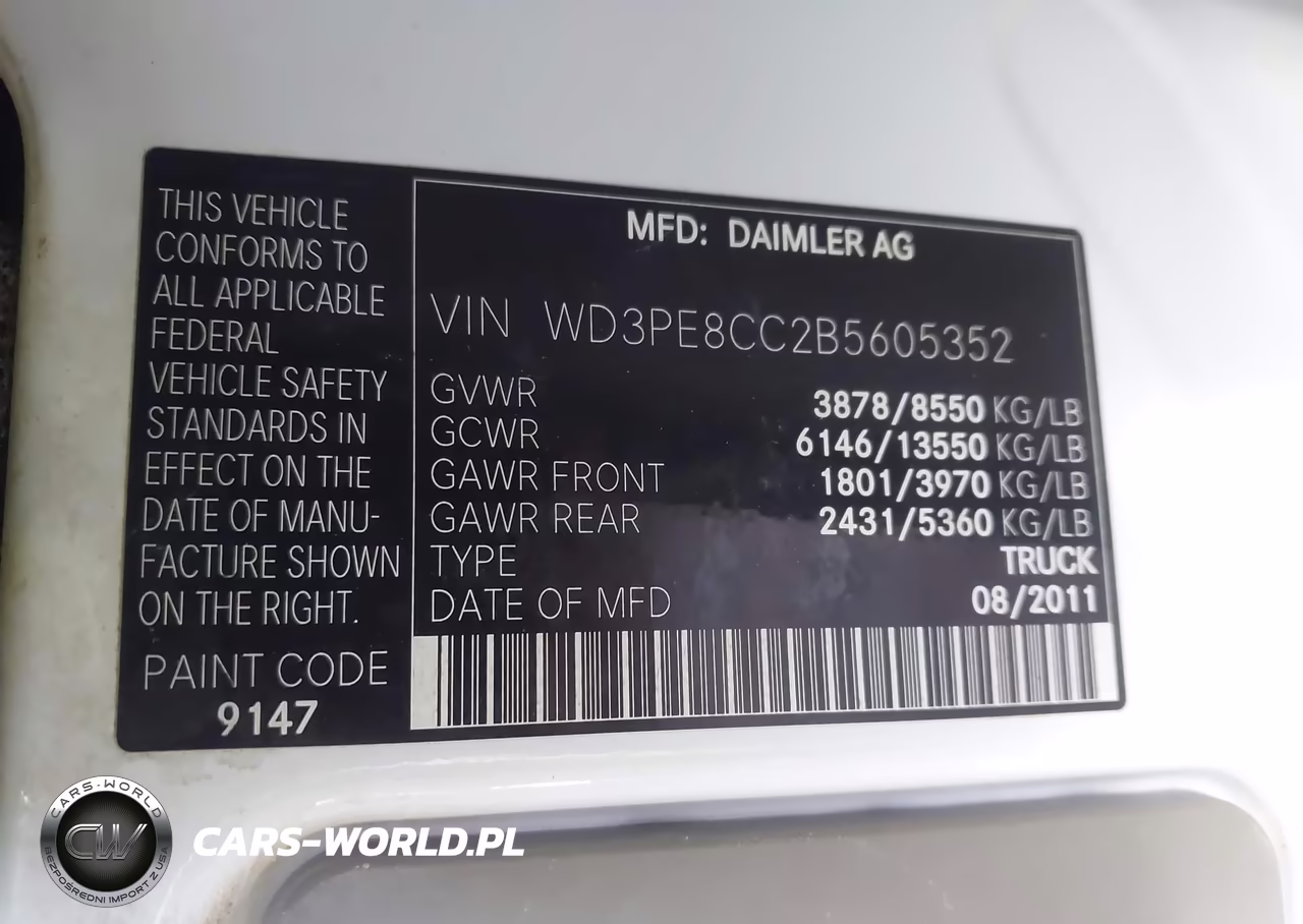 2011 Mercedes-Benz Sprinter 2500 High Roof VIN:WD3PE8CC2B5605352 - 9