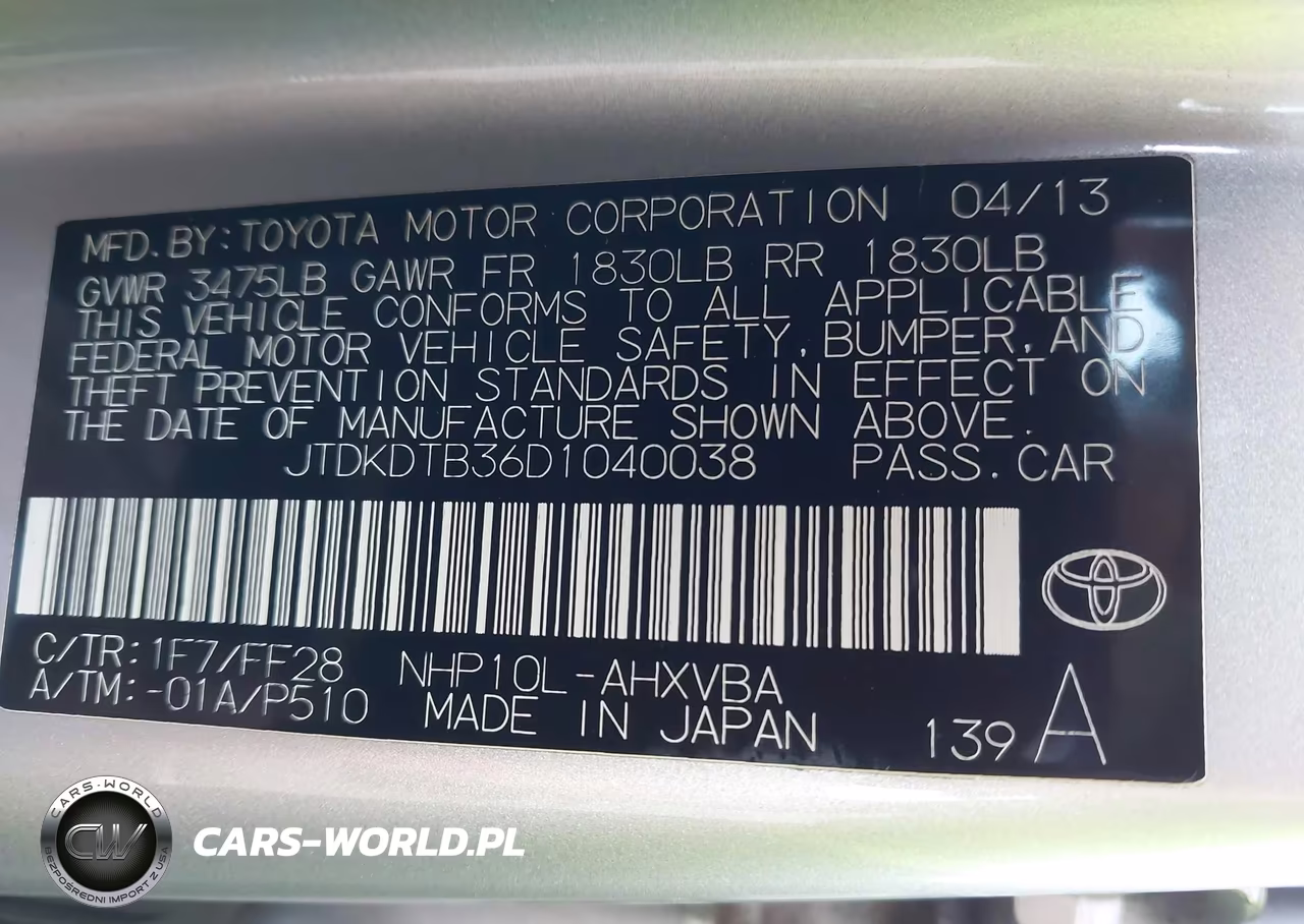 2013 Toyota Prius C Two VIN:JTDKDTB36D1040038 - 9
