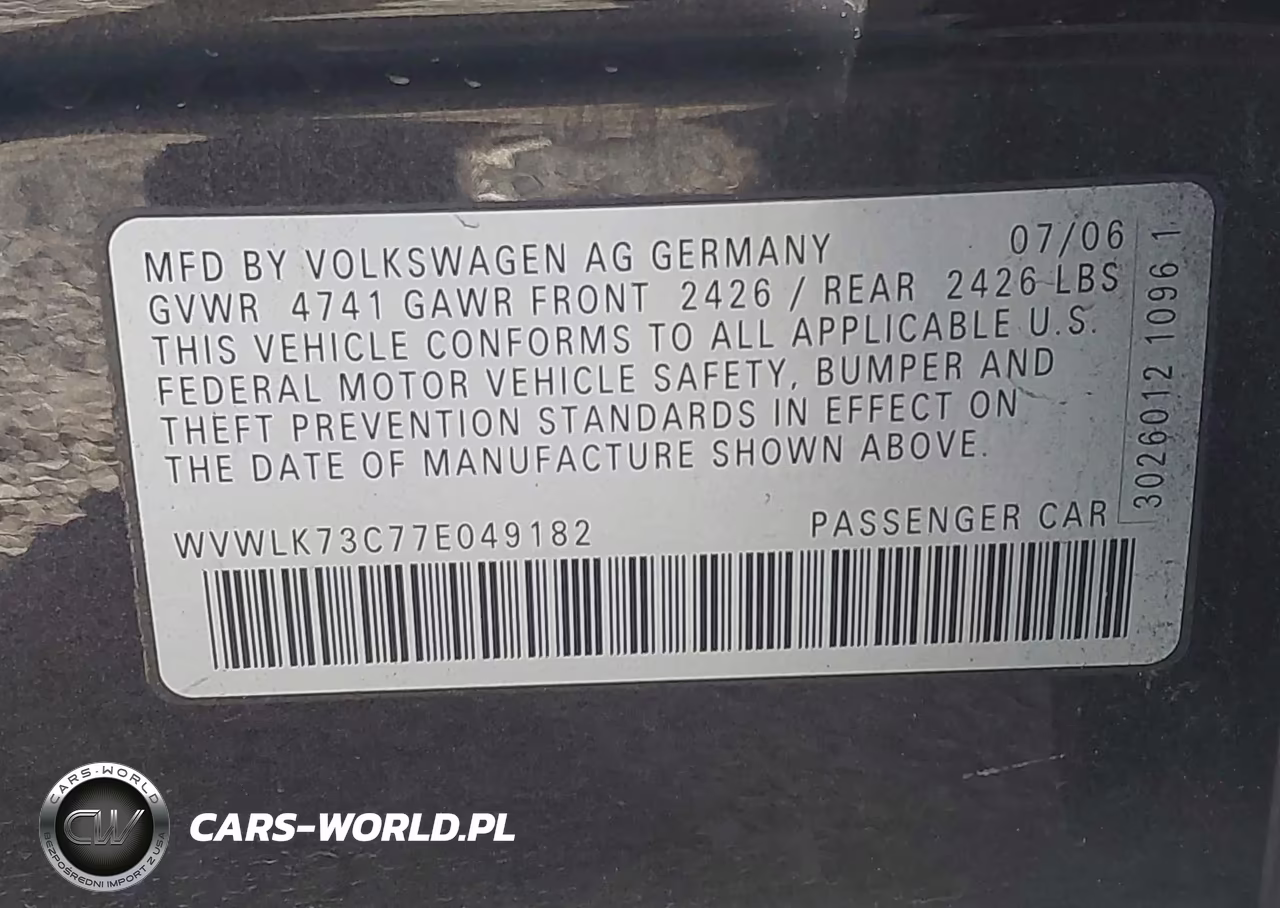 2007 Volkswagen Passat 2.0T VIN:WVWLK73C77E049182 - 9