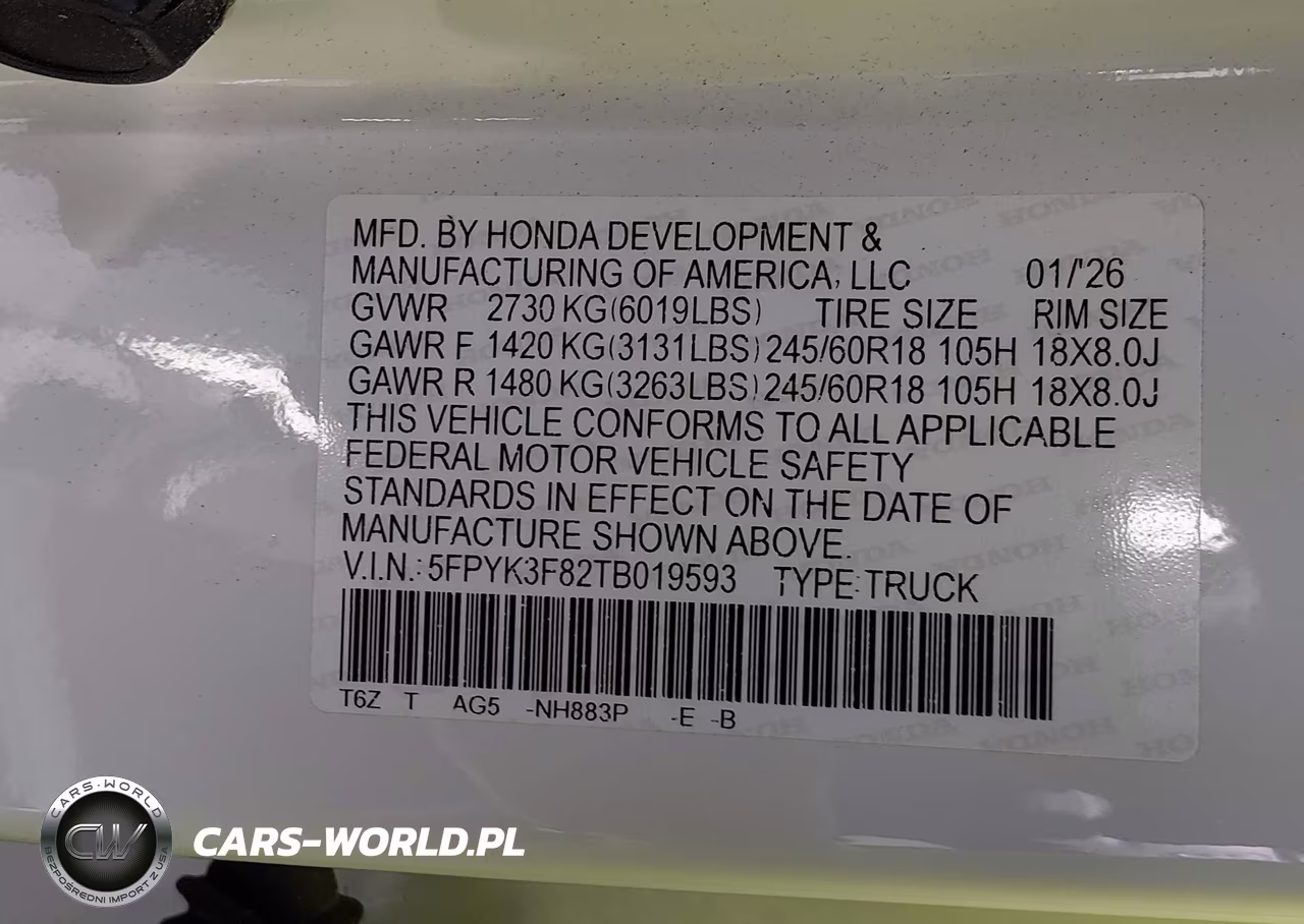 2026 Honda Ridgeline Black Edition VIN:5FPYK3F82TB019593 - 9