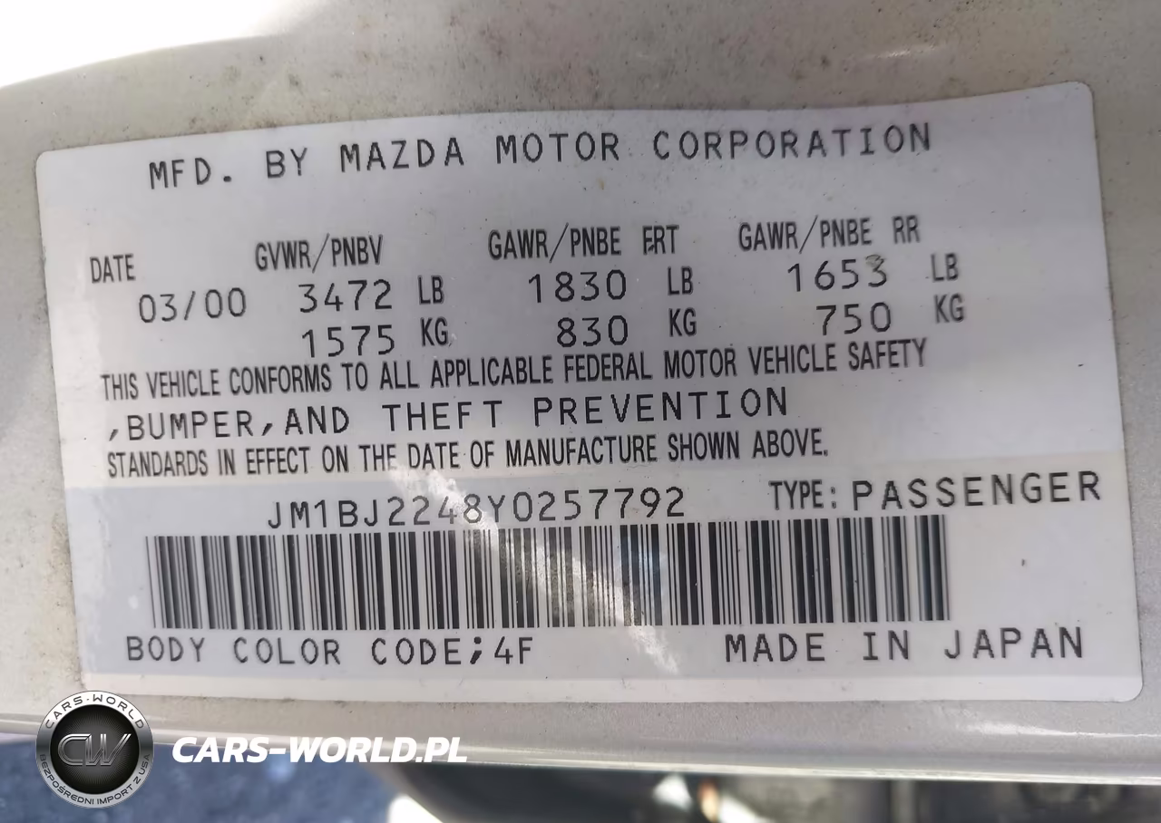 2000 Mazda Protege Dx-Lx VIN:JM1BJ2248Y0257792 - 9