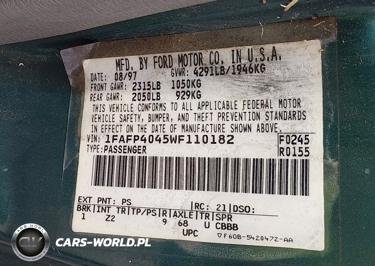 1998 Ford Mustang VIN:1FAFP4045WF110182 - 9