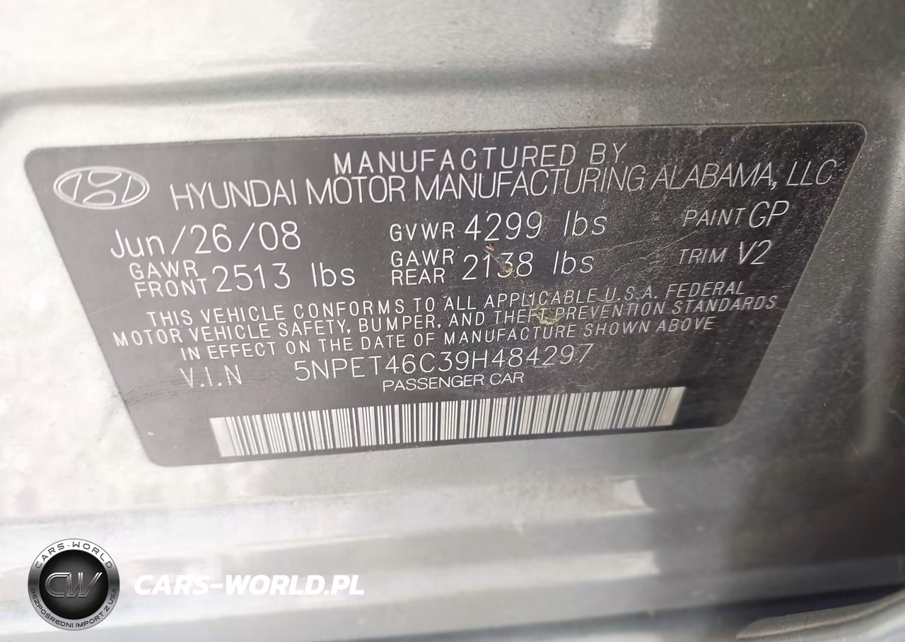 2009 Hyundai Sonata Gls VIN:5NPET46C39H484297 - 9