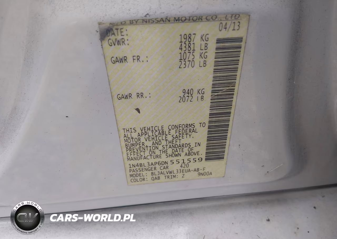 2013 Nissan Altima 3.5 Sl VIN:1N4BL3AP6DN551559 - 9
