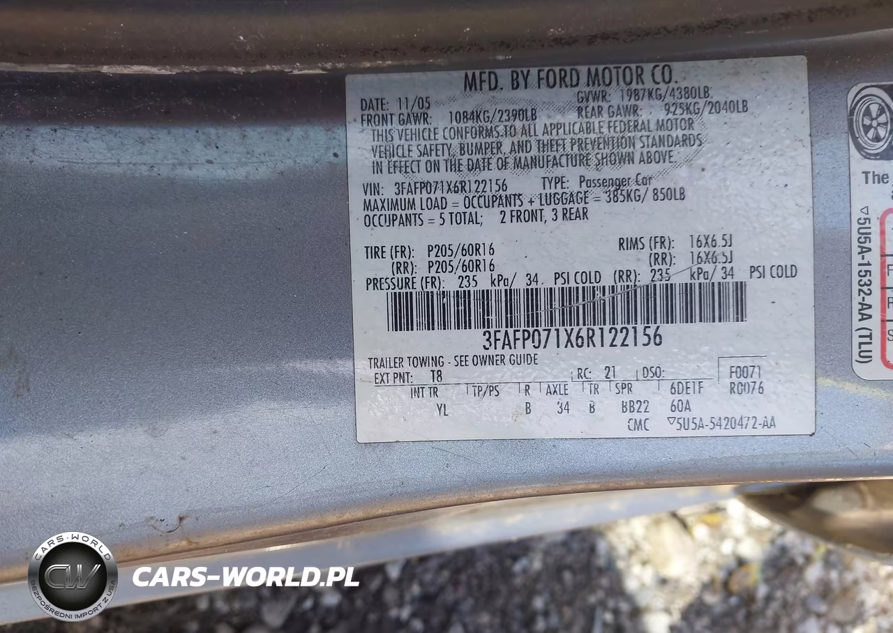 2006 Ford Fusion Se VIN:3FAFP071X6R122156 - 9
