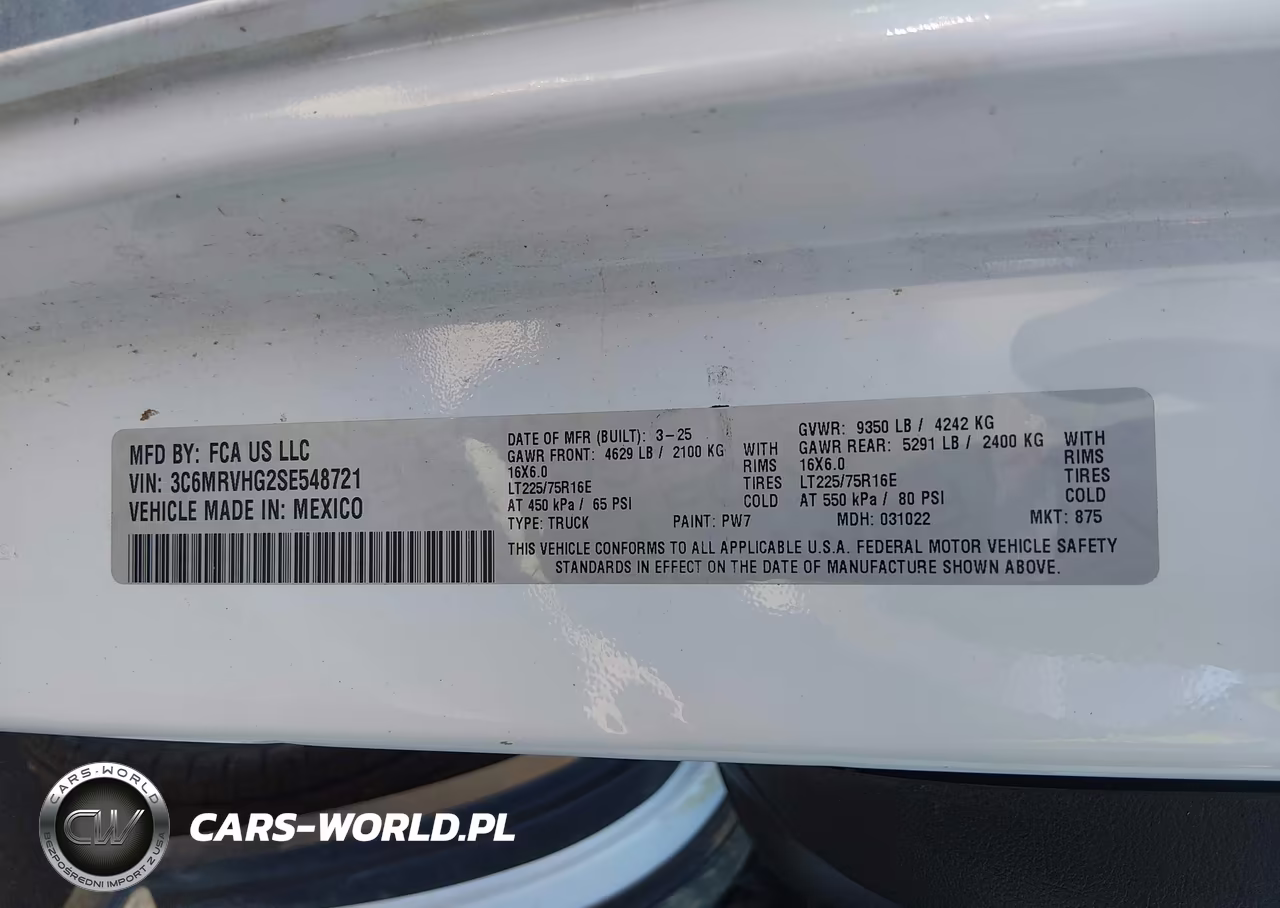 2025 Ram Promaster 3500 Tradesman High Roof 159 Wb W-Pass Seat VIN:3C6MRVHG2SE548721 - 9