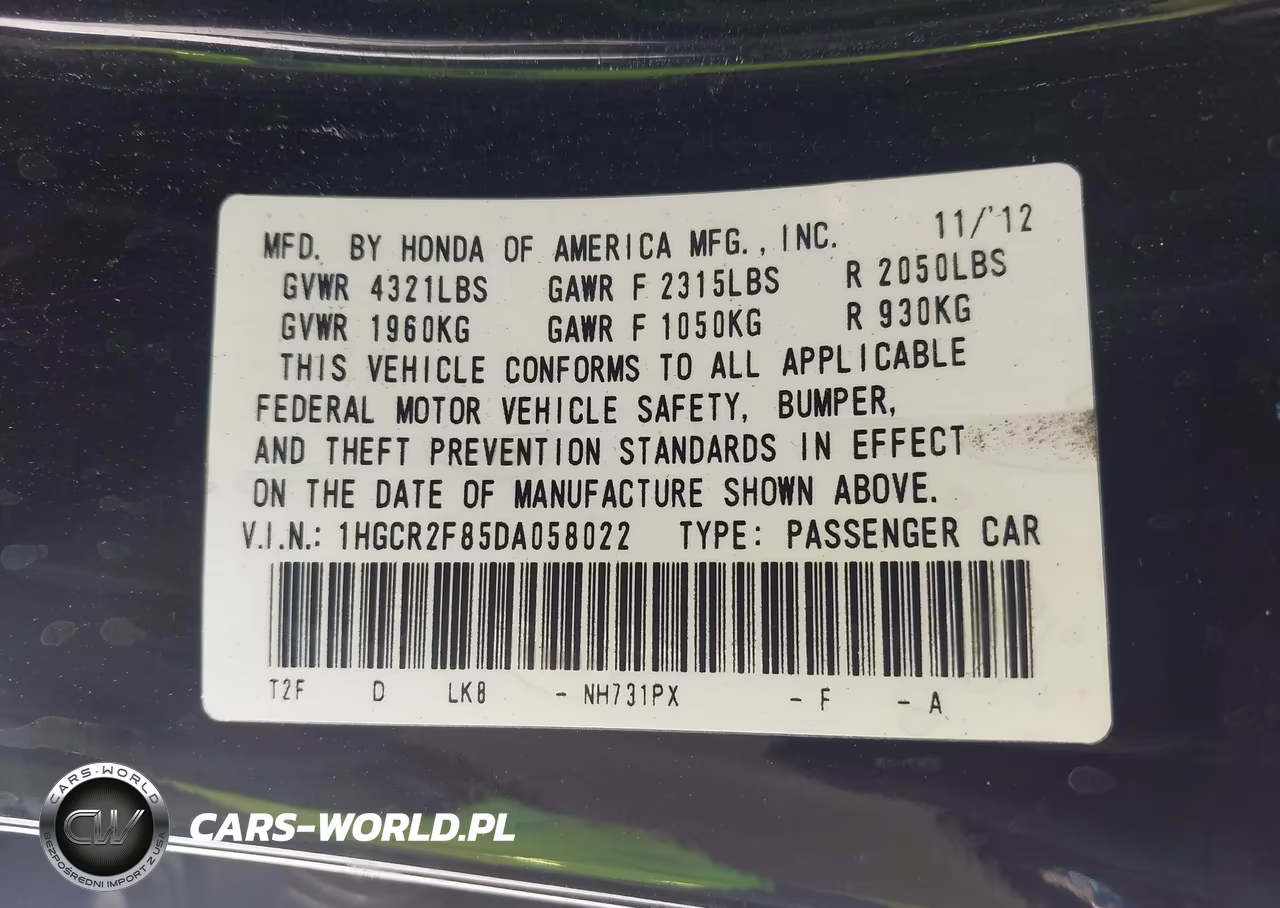 2013 Honda Accord Ex-L VIN:1HGCR2F85DA058022 - 9