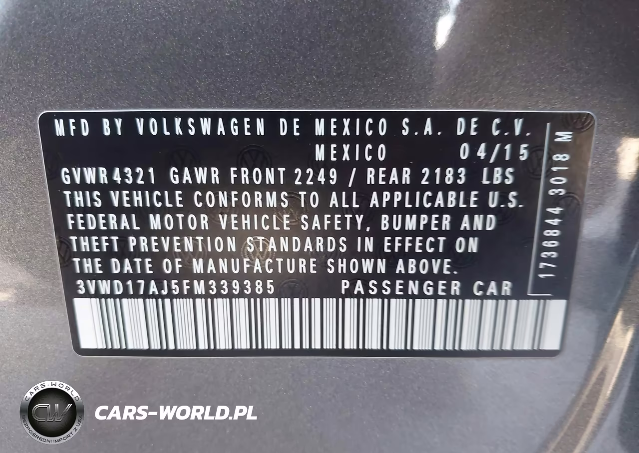 2015 Volkswagen Jetta 1.8T Se VIN:3VWD17AJ5FM339385 - 9