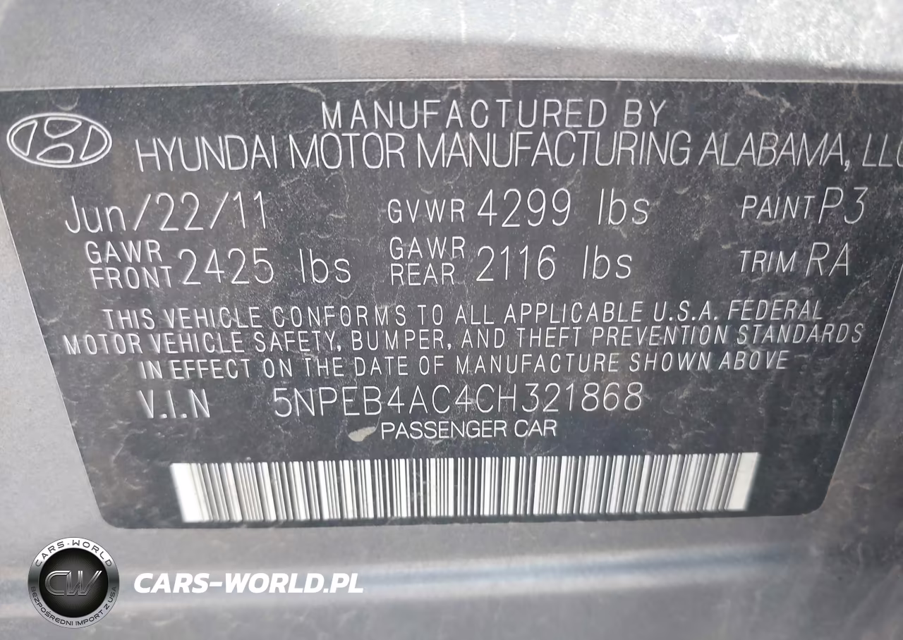 2012 Hyundai Sonata Gls VIN:5NPEB4AC4CH321868 - 9