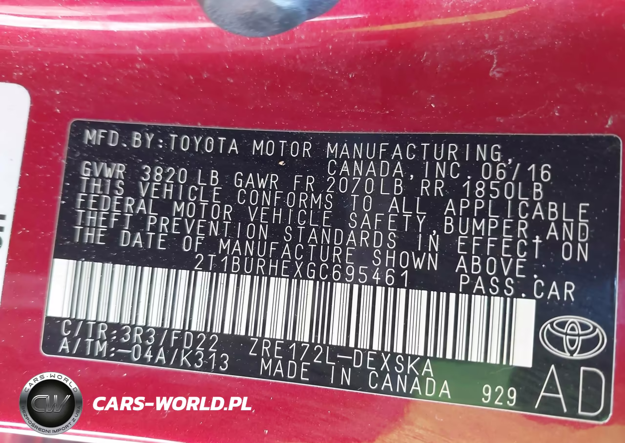 2016 Toyota Corolla S Plus VIN:2T1BURHEXGC695461 - 9