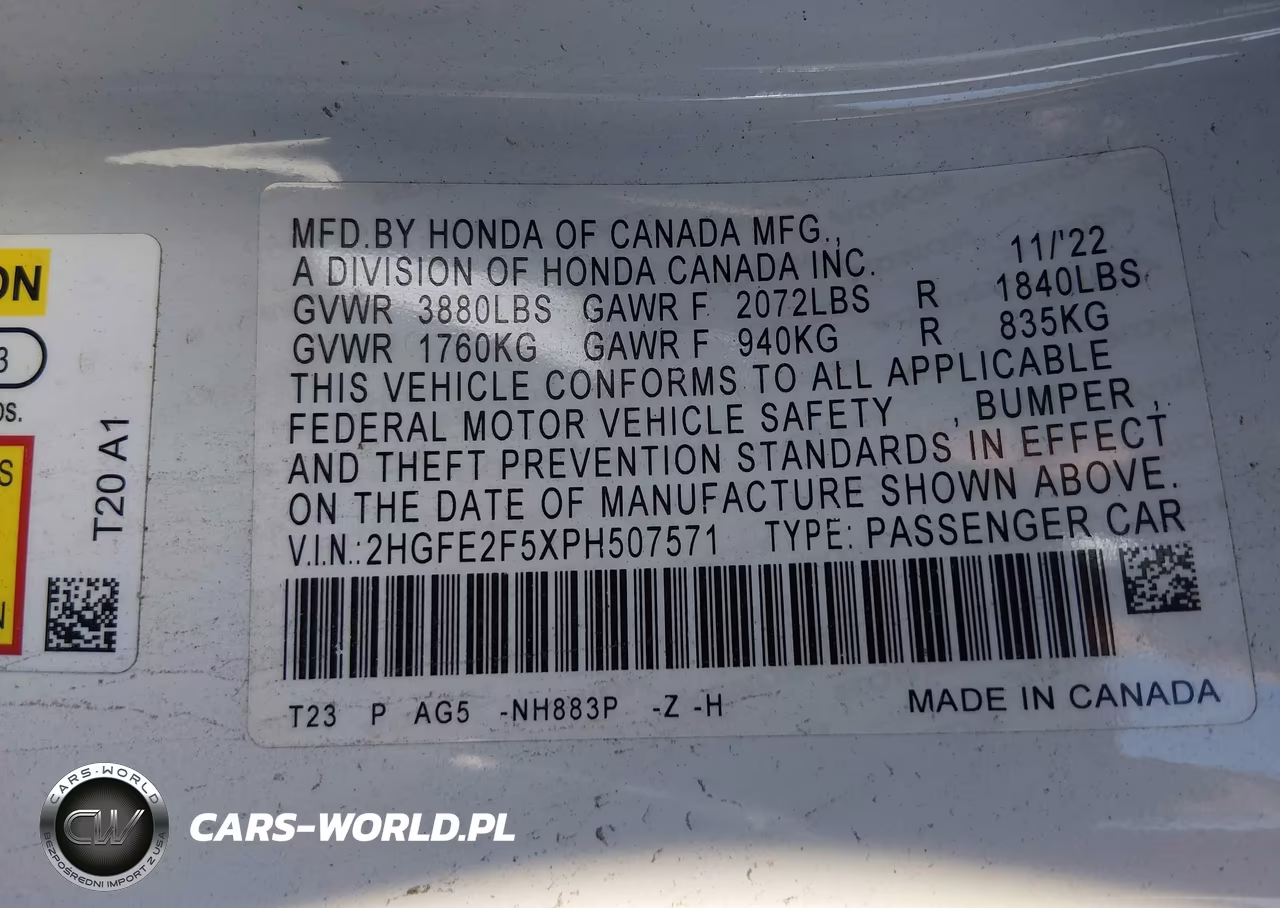 2023 Honda Civic Sport VIN:2HGFE2F5XPH507571 - 9