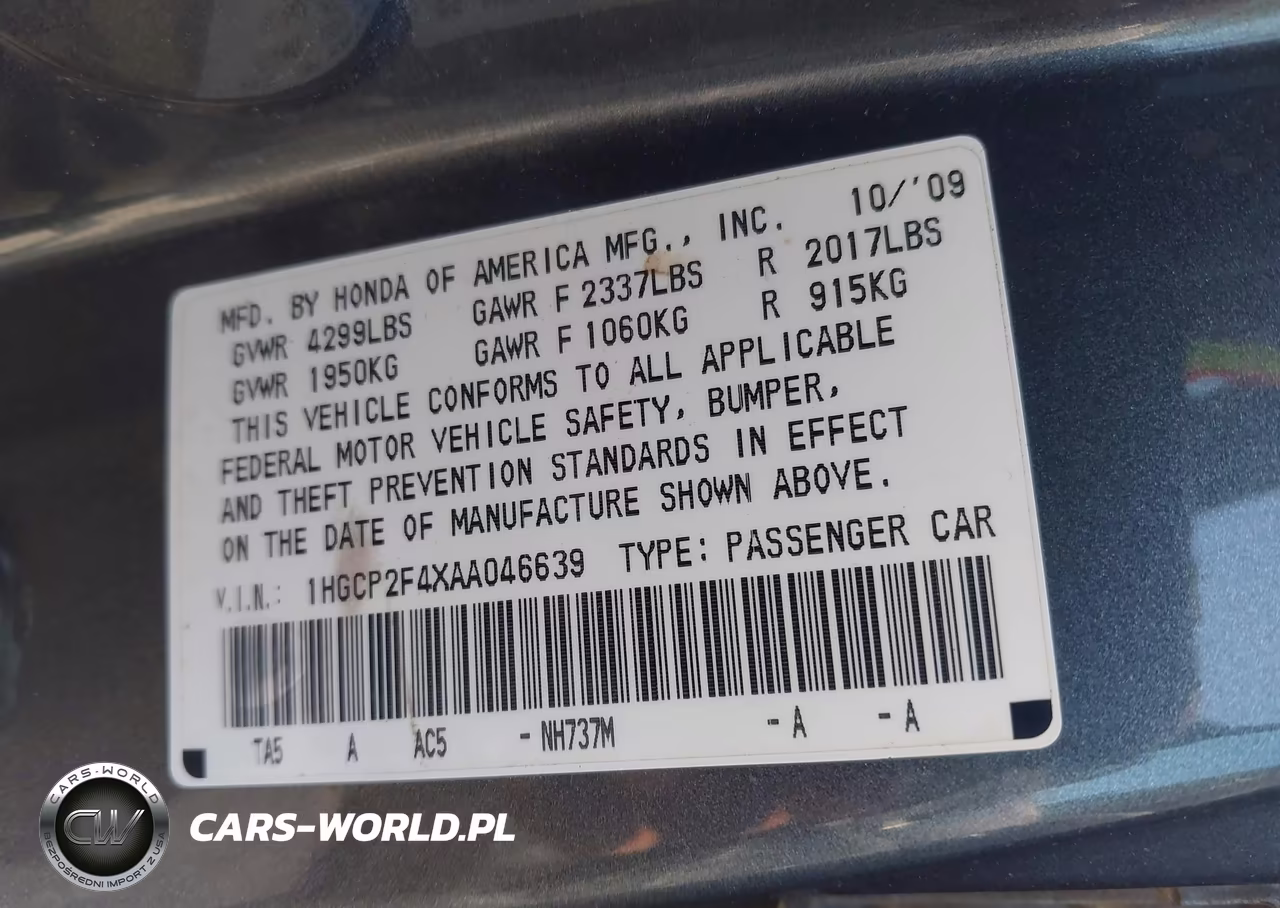 2010 Honda Accord 2.4 Lx-P VIN:1HGCP2F4XAA046639 - 9
