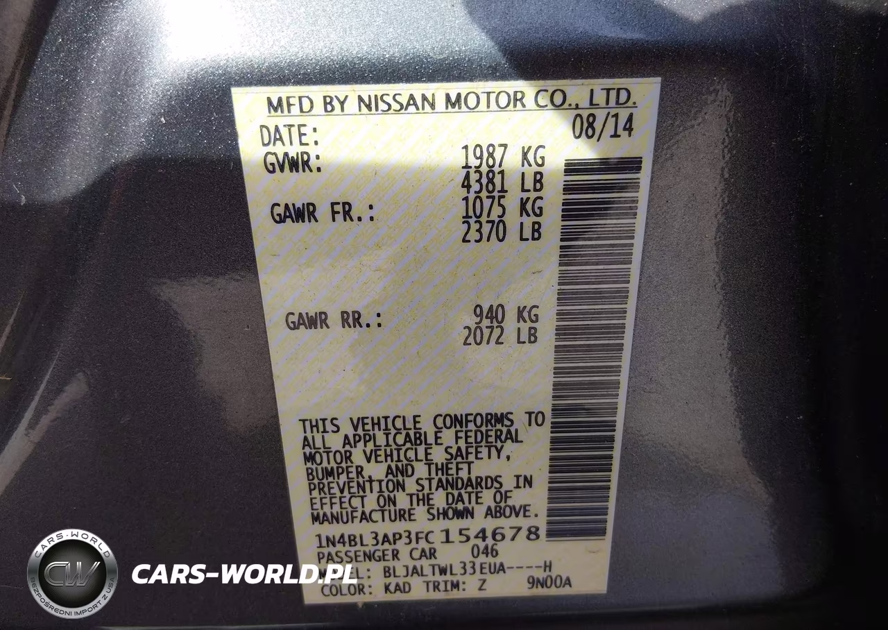 2015 Nissan Altima 3.5 Sl VIN:1N4BL3AP3FC154678 - 9