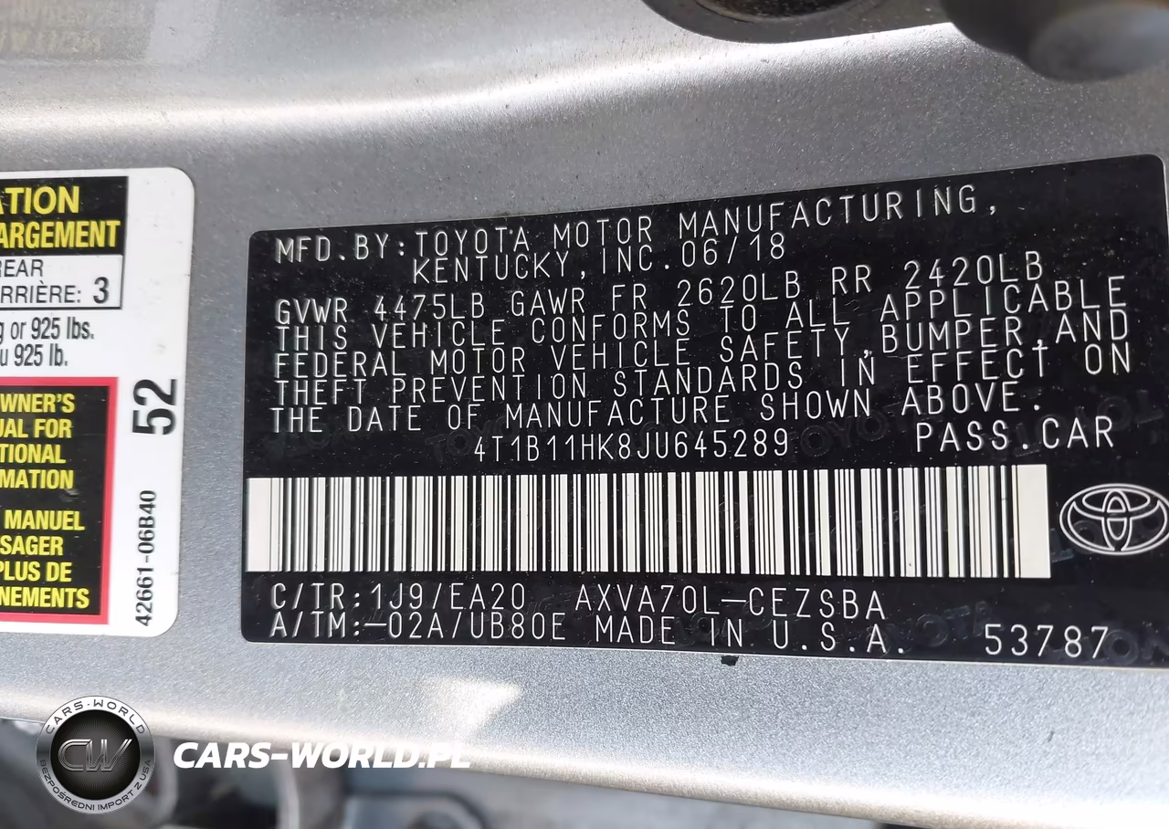 2018 Toyota Camry Se VIN:4T1B11HK8JU645289 - 9