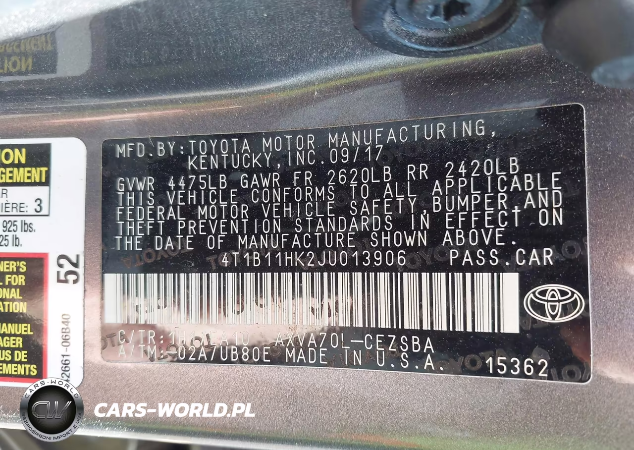 2018 Toyota Camry Se VIN:4T1B11HK2JU013906 - 9