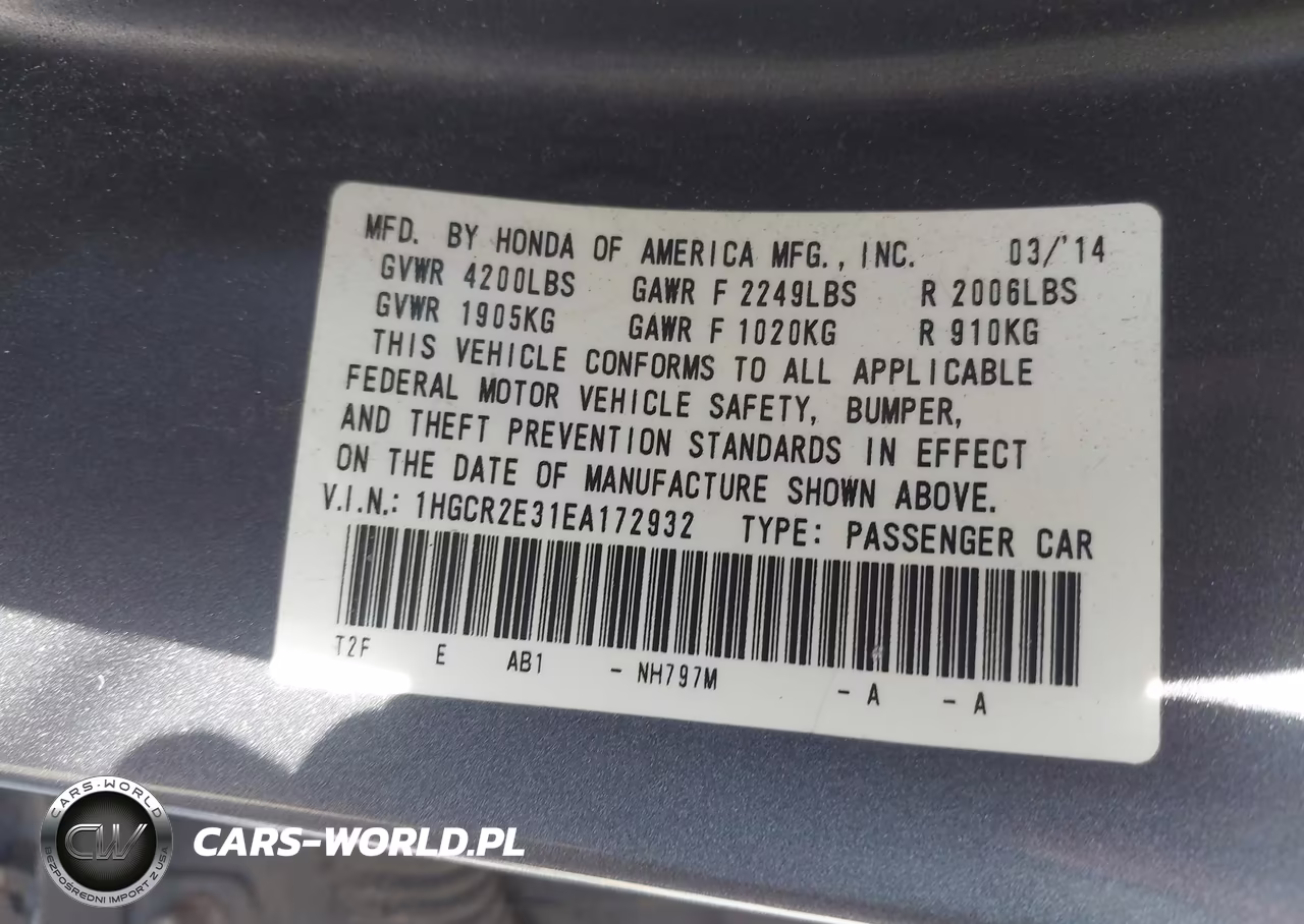2014 Honda Accord Lx VIN:1HGCR2E31EA172932 - 9
