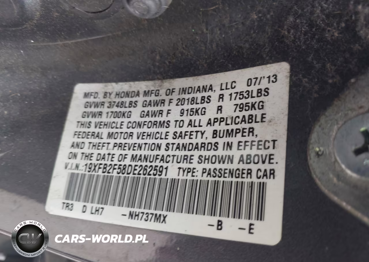 2013 Honda Civic Lx VIN:19XFB2F58DE262591 - 9