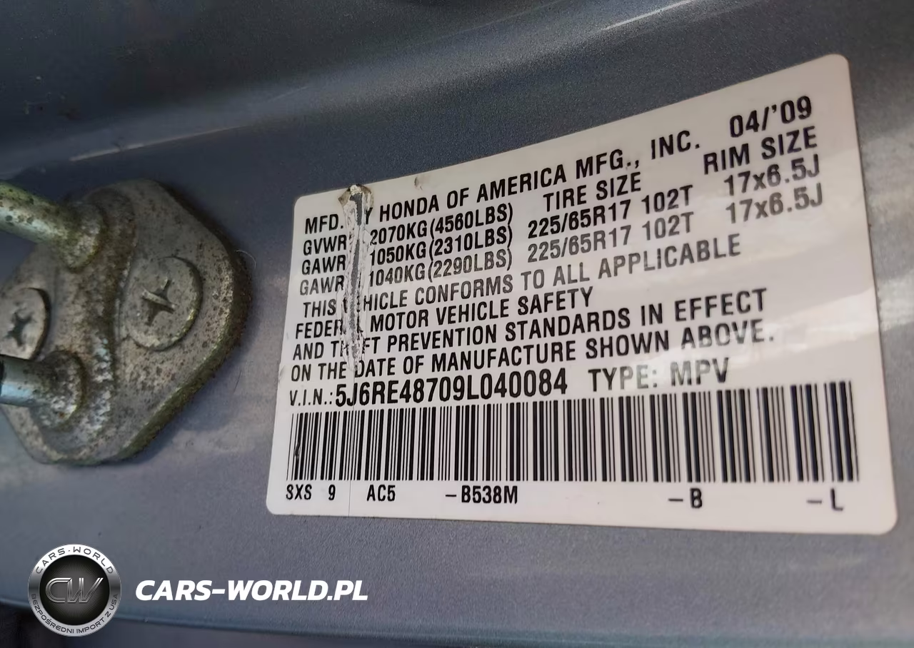 2009 Honda Cr-V Ex-L VIN:5J6RE48709L040084 - 9