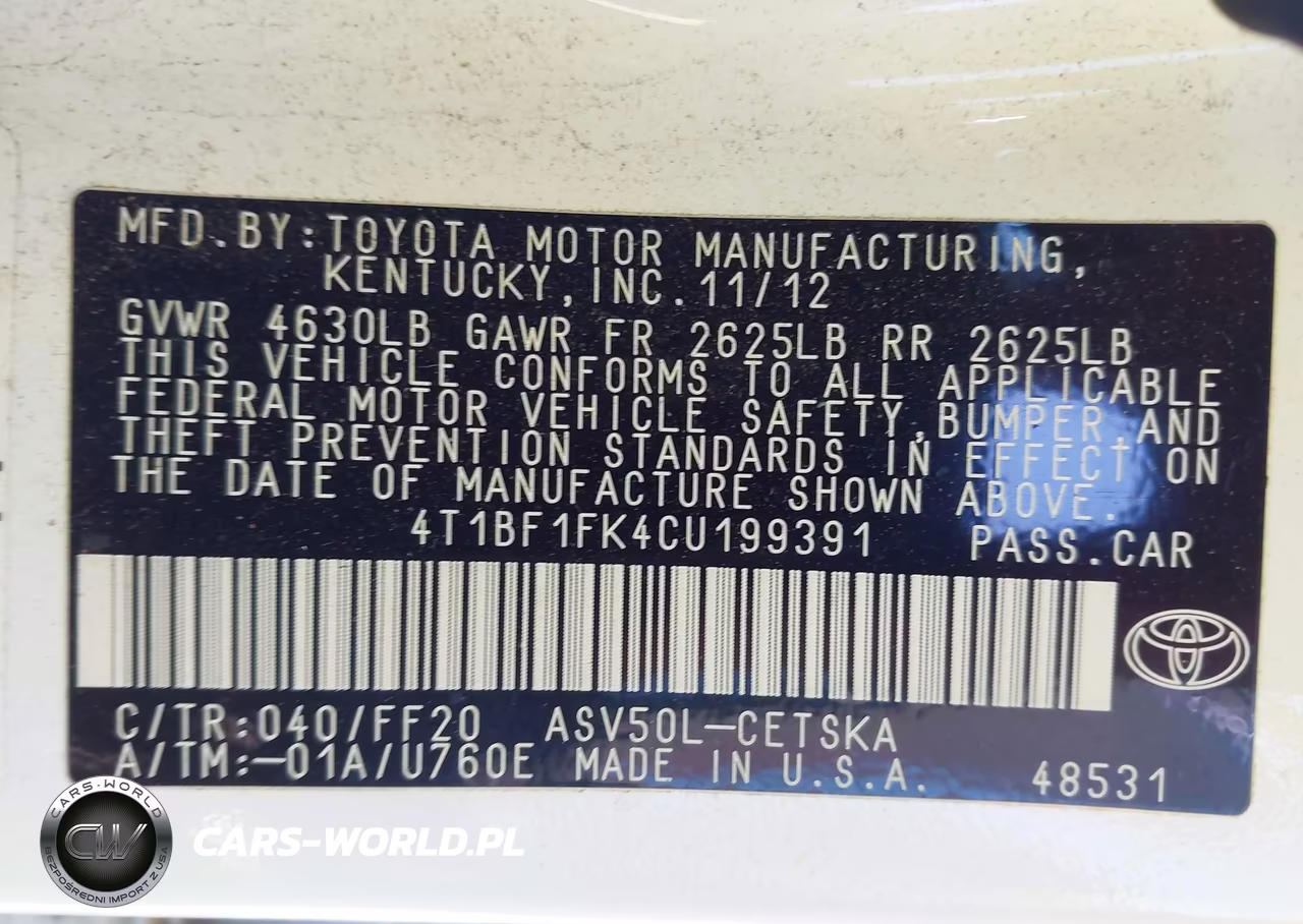 2012 Toyota Camry Se VIN:4T1BF1FK4CU199391 - 9