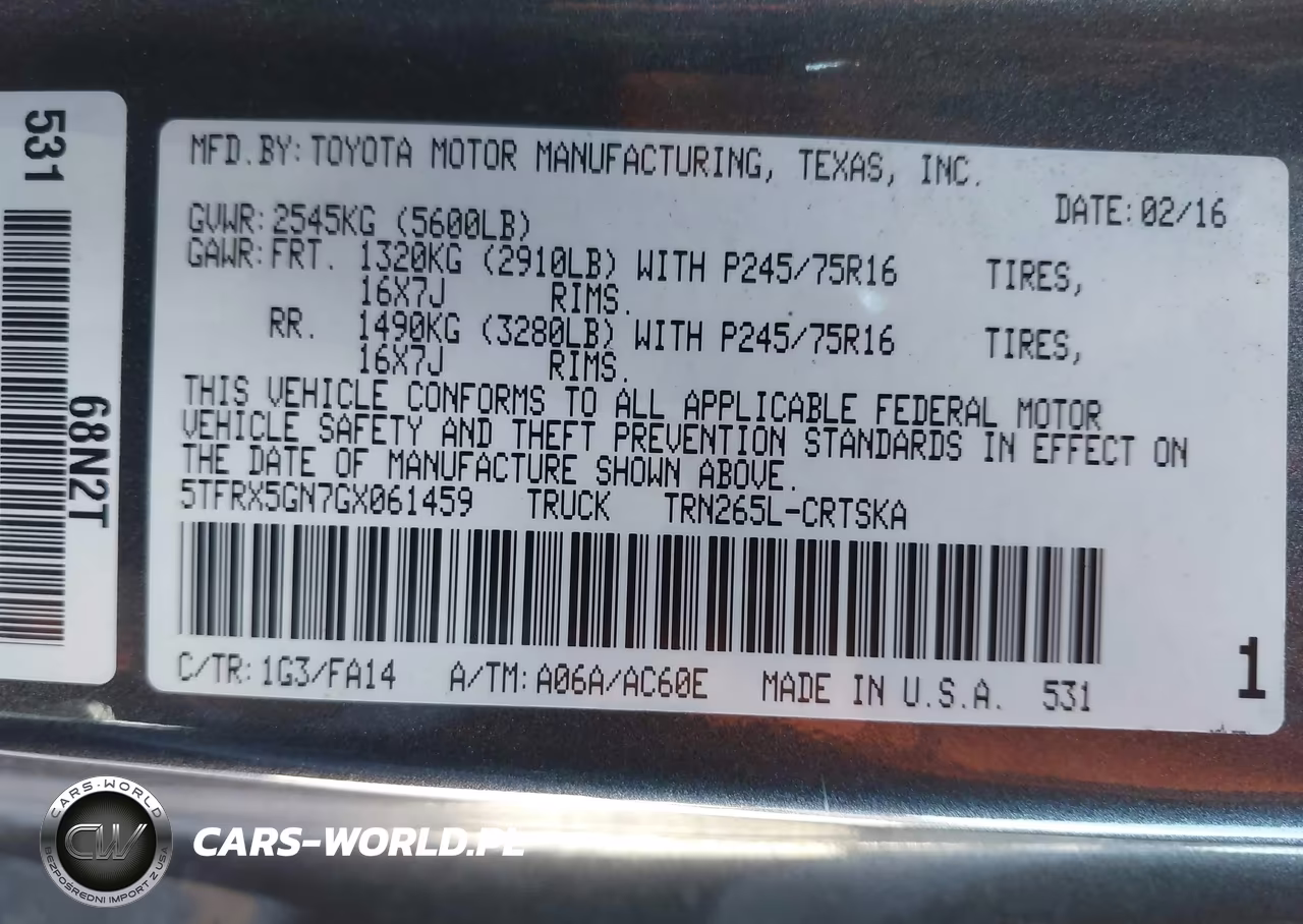 2016 Toyota Tacoma Sr VIN:5TFRX5GN7GX061459 - 9
