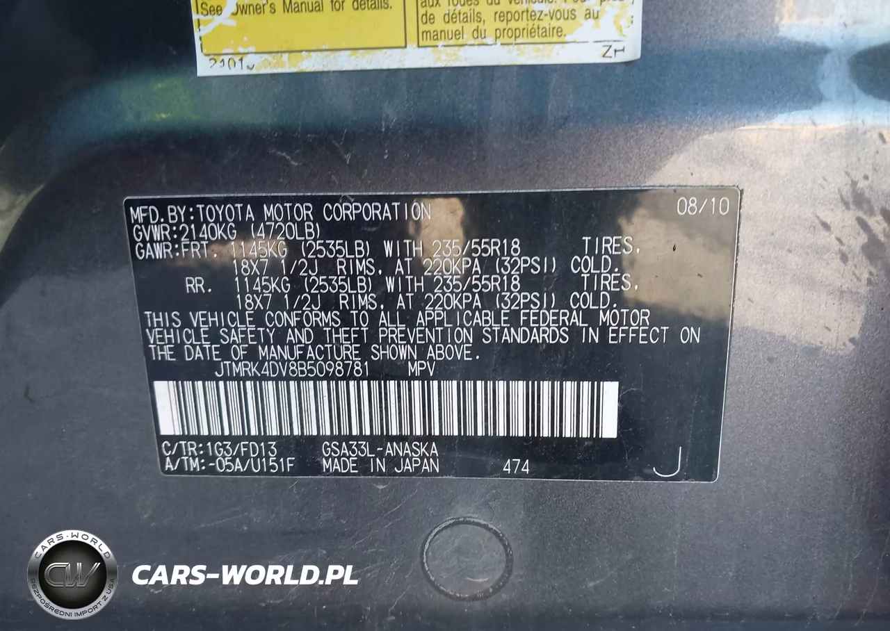2011 Toyota Rav4 Sport V6 VIN:JTMRK4DV8B5098781 - 9