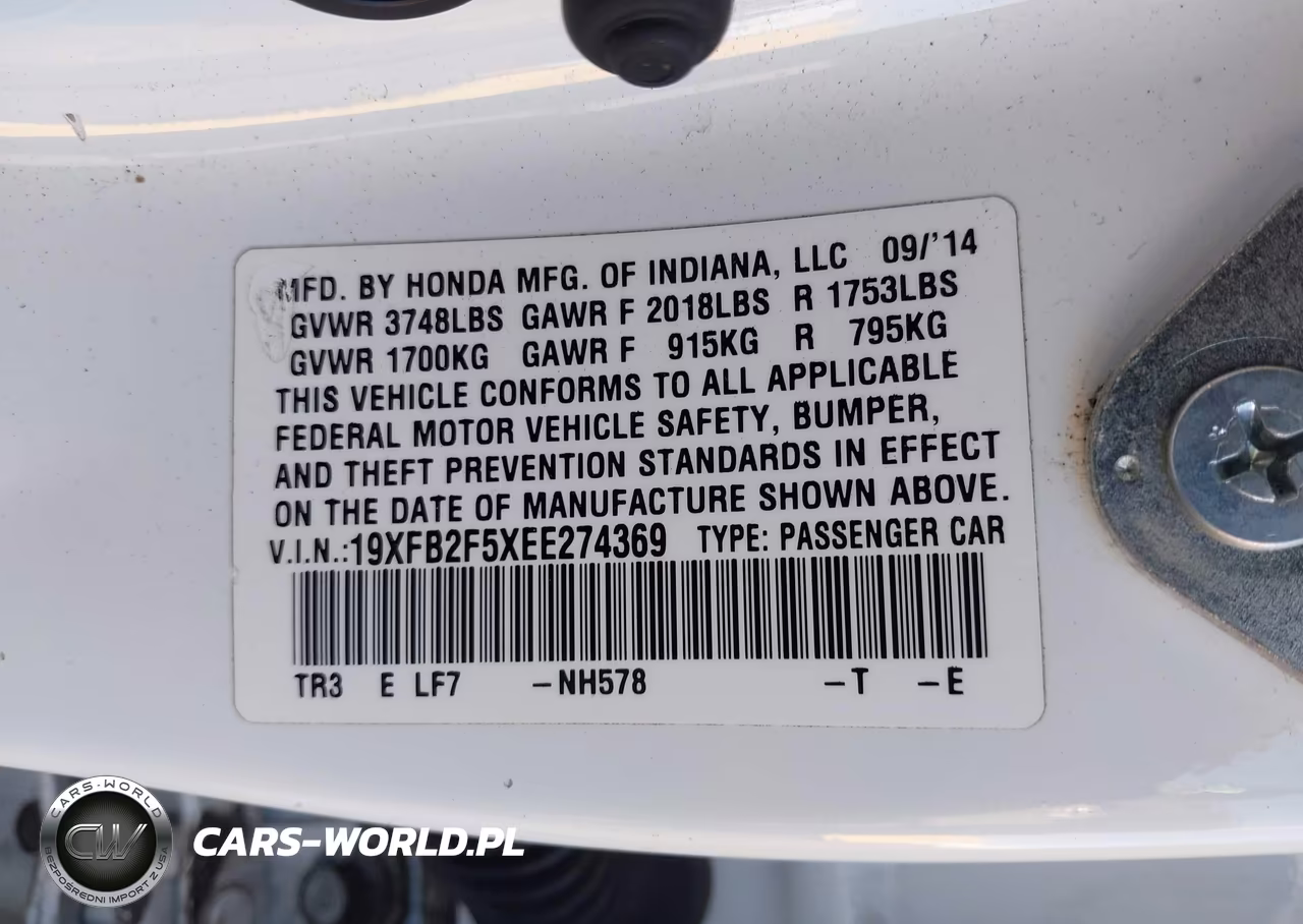 2014 Honda Civic Lx VIN:19XFB2F5XEE274369 - 9
