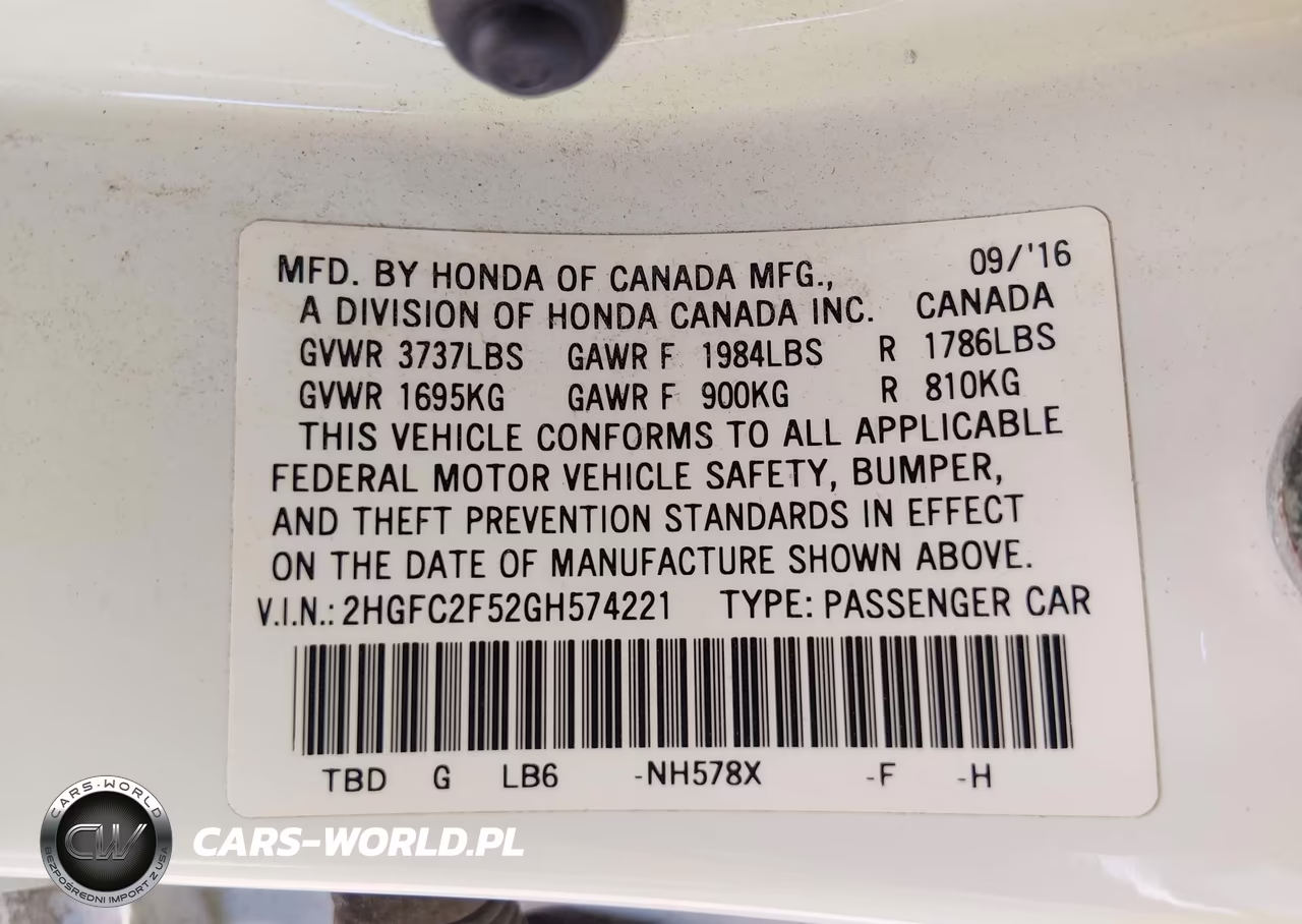 2016 Honda Civic Lx VIN:2HGFC2F52GH574221 - 9