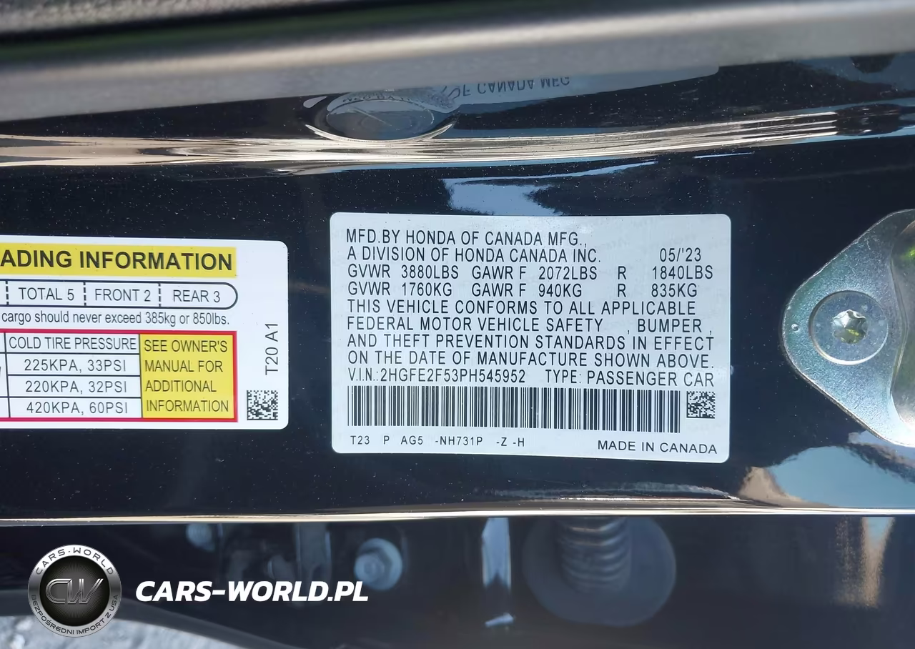 2023 Honda Civic Sport VIN:2HGFE2F53PH545952 - 9