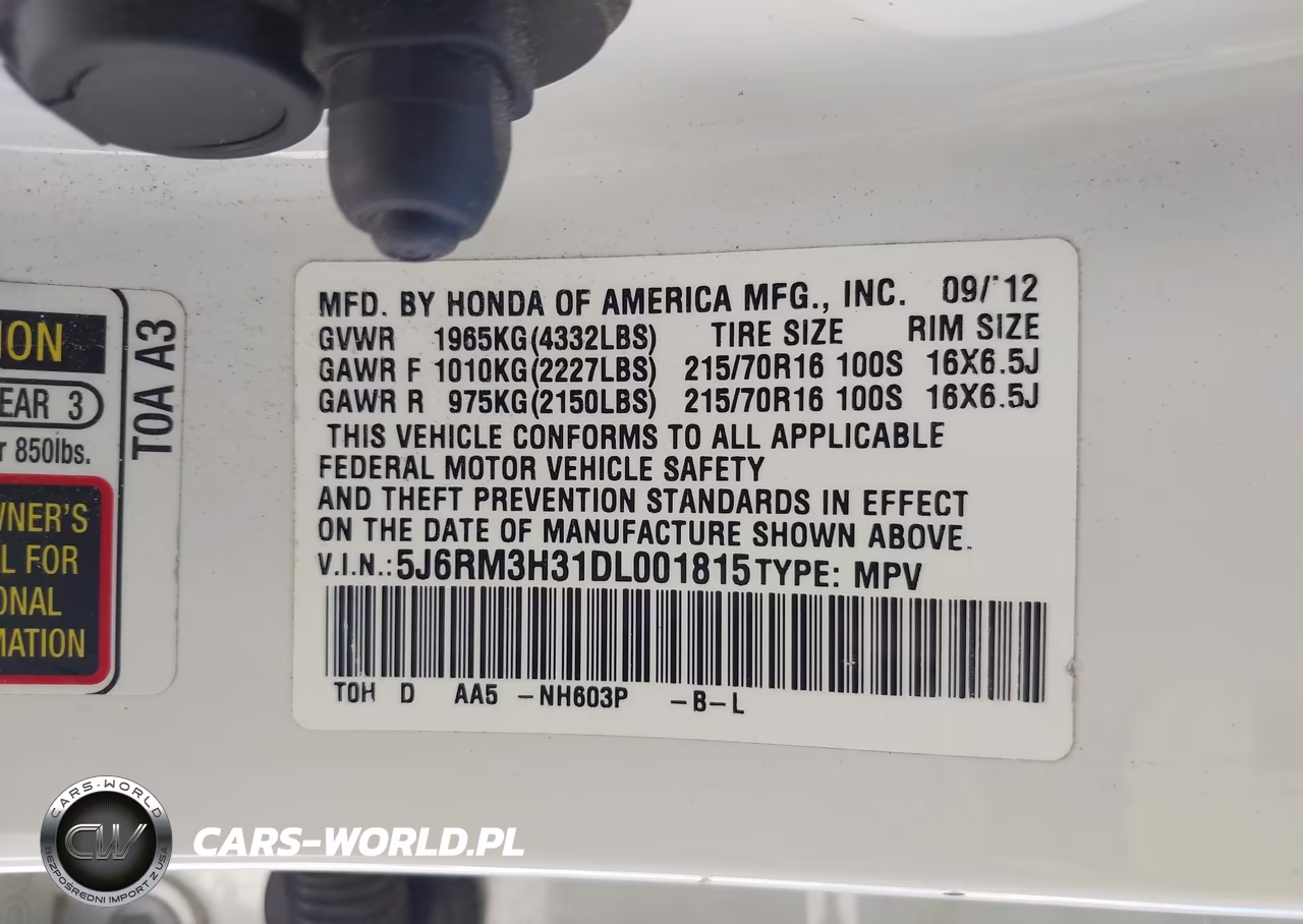 2013 Honda Cr-V Lx VIN:5J6RM3H31DL001815 - 9