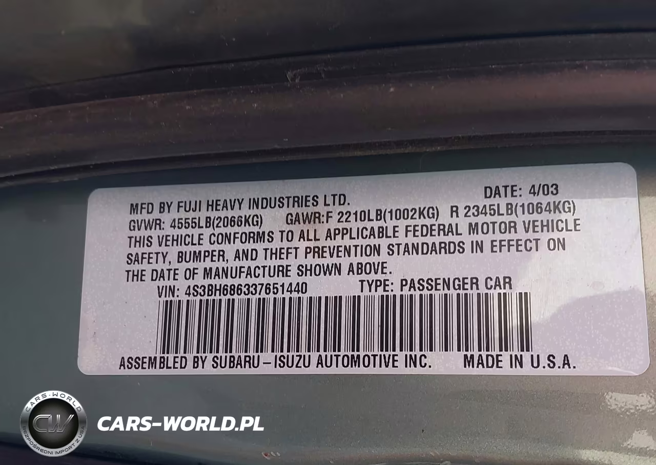 2003 Subaru Outback Limited VIN:4S3BH686337651440 - 9