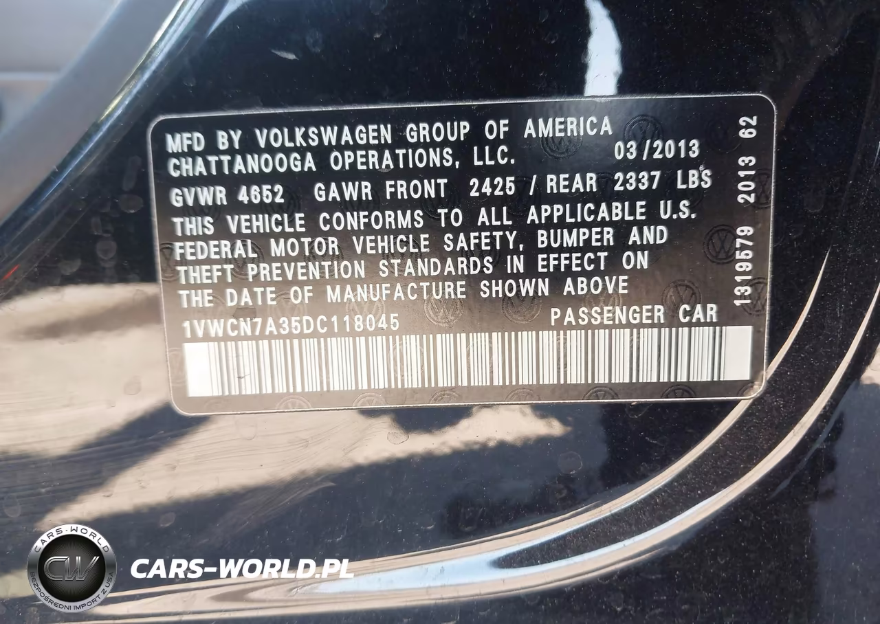 2013 Volkswagen Passat 2.0L Tdi Sel Premium VIN:1VWCN7A35DC118045 - 9