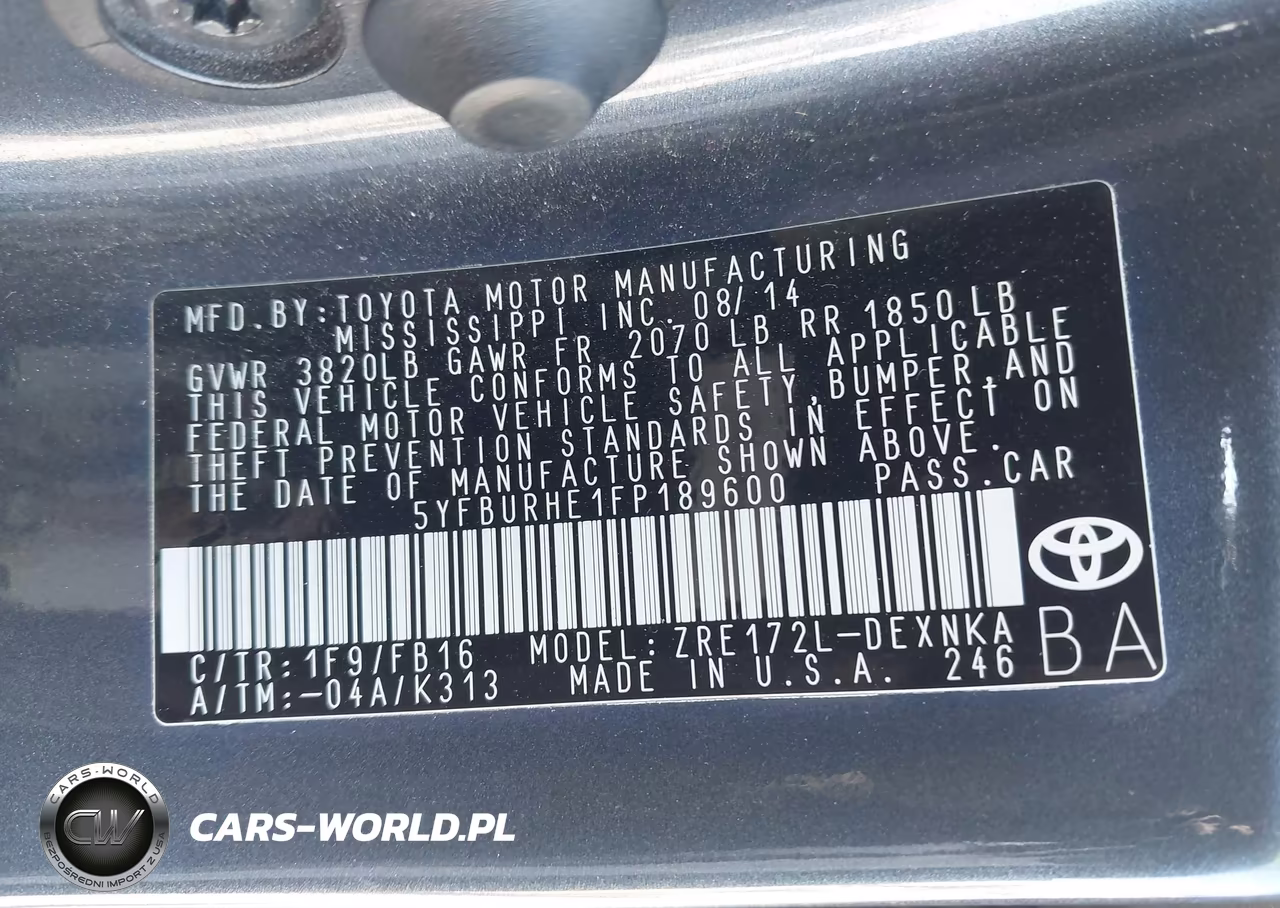 2015 Toyota Corolla Le Plus VIN:5YFBURHE1FP189600 - 9