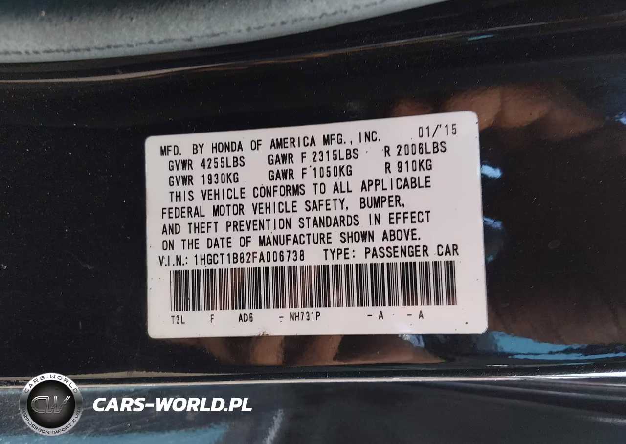 2015 Honda Accord Ex-L VIN:1HGCT1B82FA006738 - 9