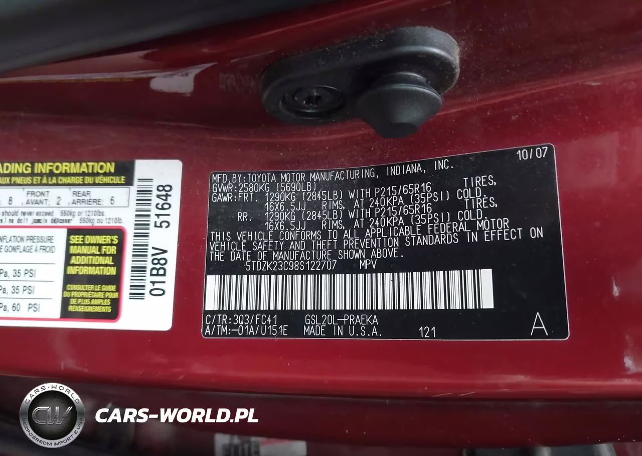 2008 Toyota Sienna Le VIN:5TDZK23C98S122707 - 9