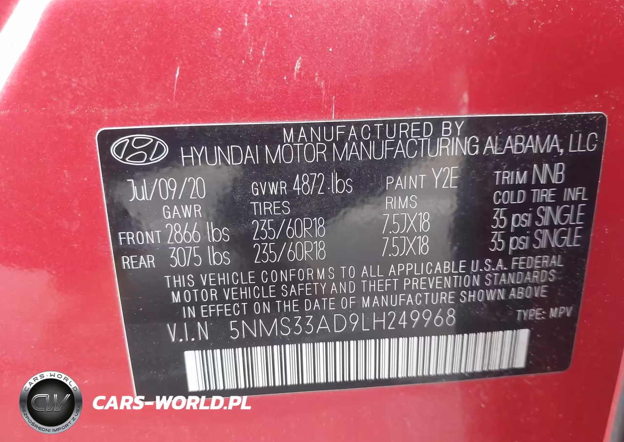 2020 Hyundai Santa Fe Sel VIN:5NMS33AD9LH249968 - 9