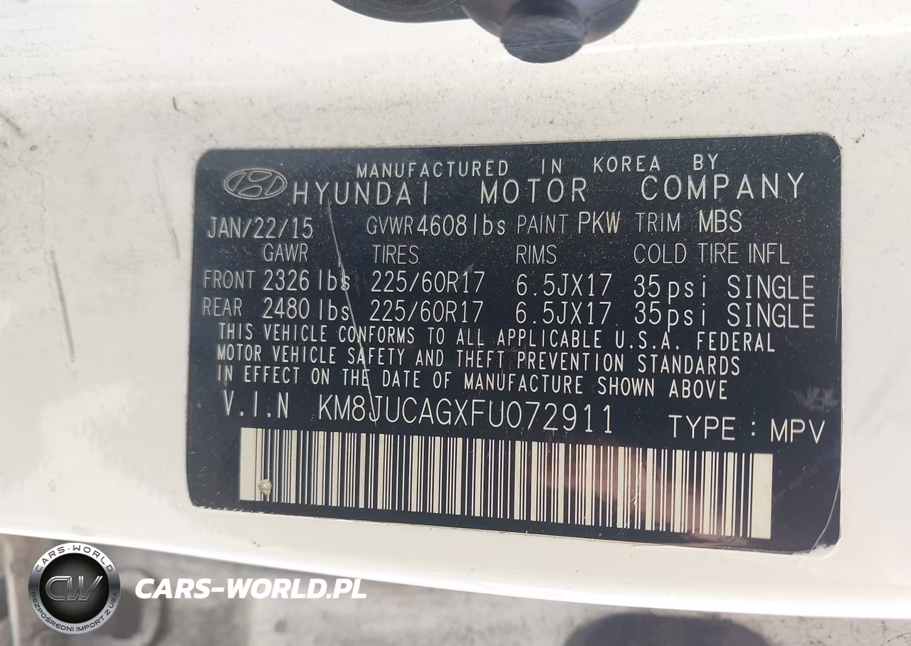 2015 Hyundai Tucson Se VIN:KM8JUCAGXFU072911 - 9