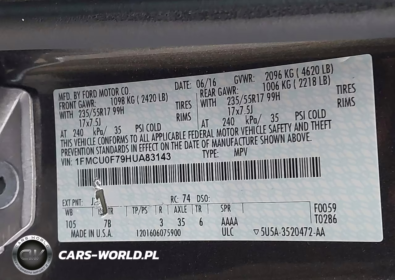 2017 Ford Escape S VIN:1FMCU0F79HUA83143 - 9