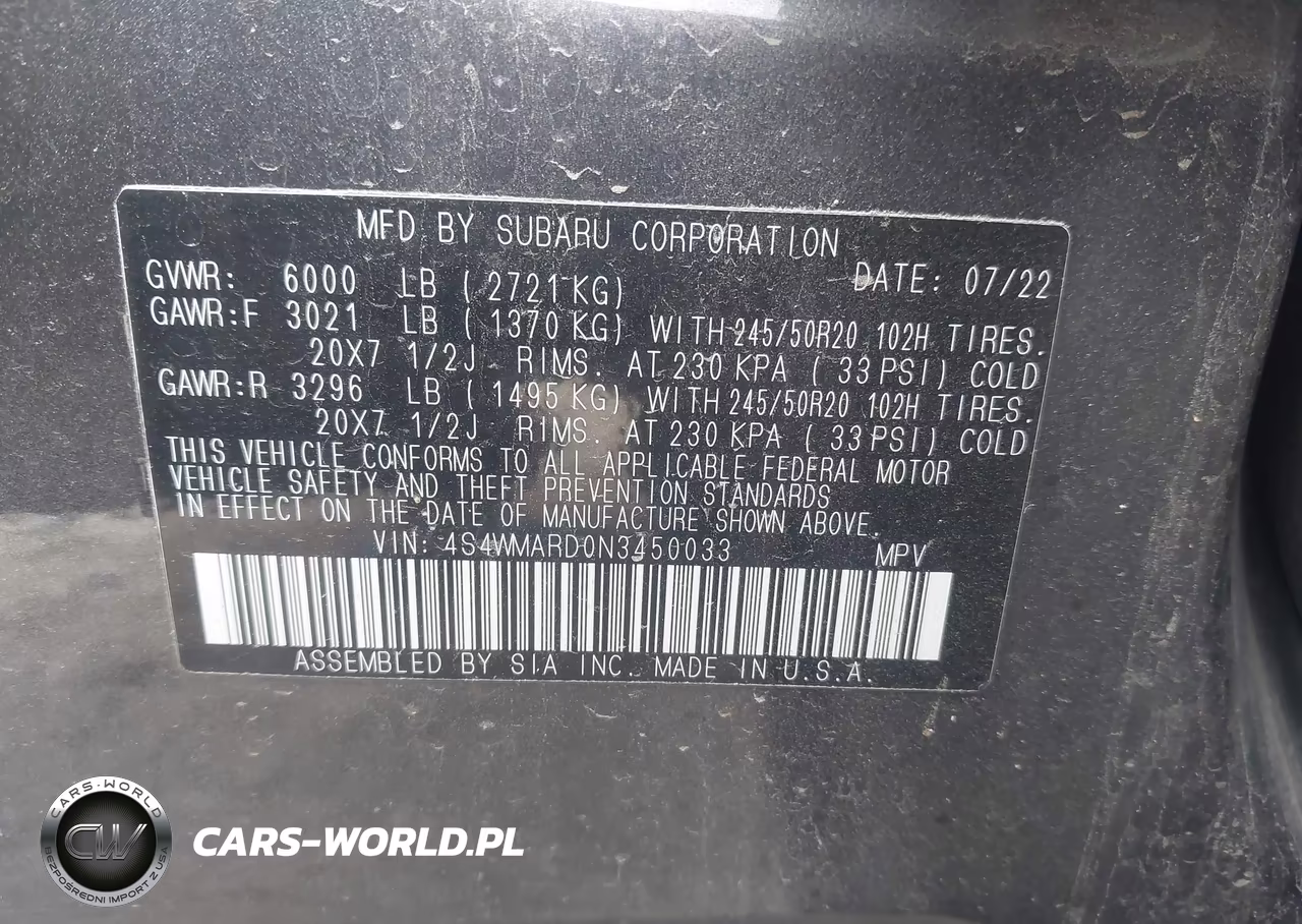 2022 Subaru Ascent Touring VIN:4S4WMARD0N3450033 - 9