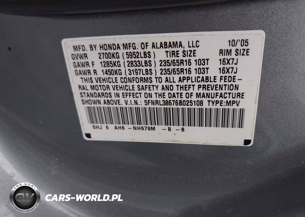 2006 Honda Odyssey Ex-L VIN:5FNRL38676B025108 - 9