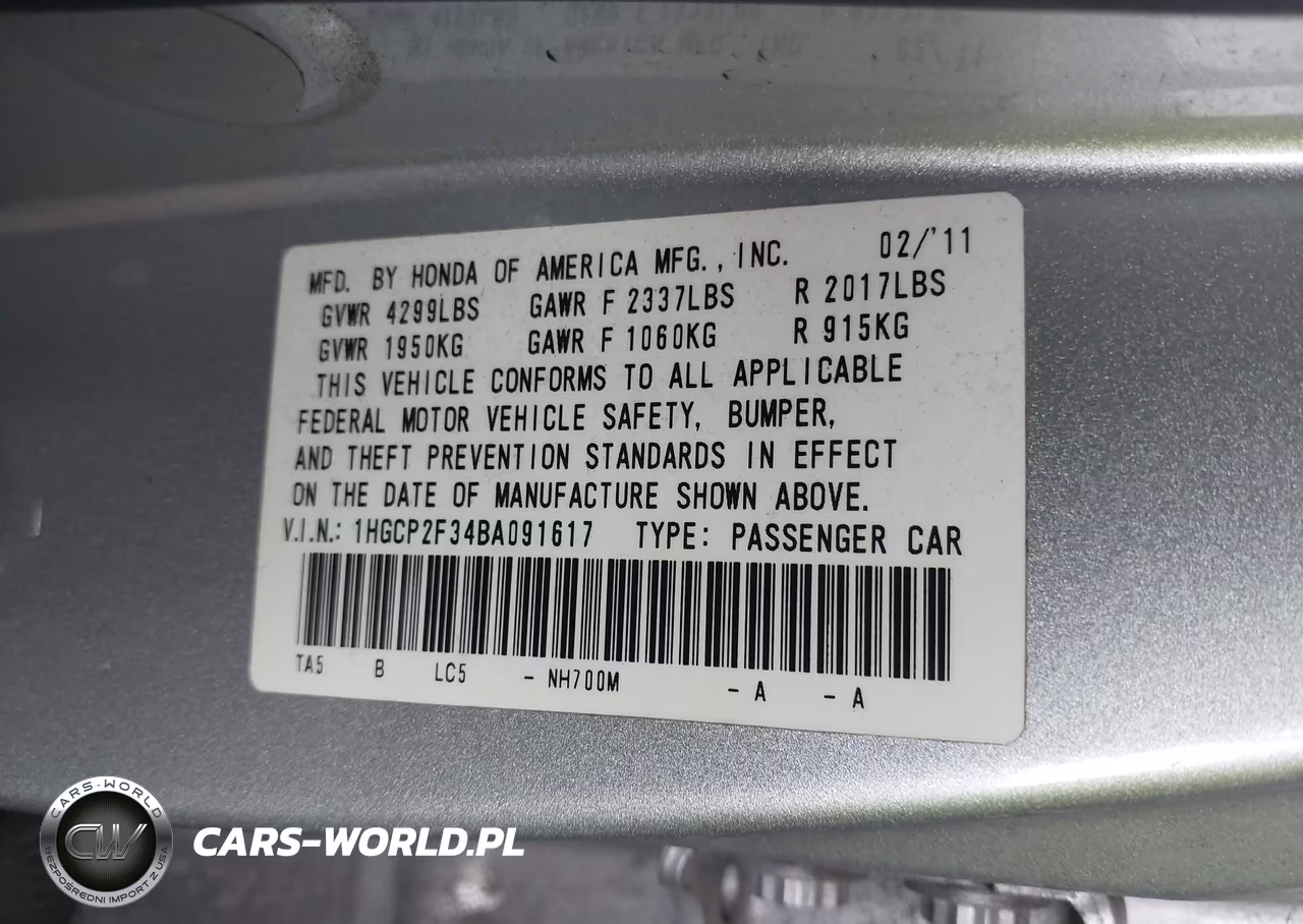 2011 Honda Accord 2.4 Lx VIN:1HGCP2F34BA091617 - 9