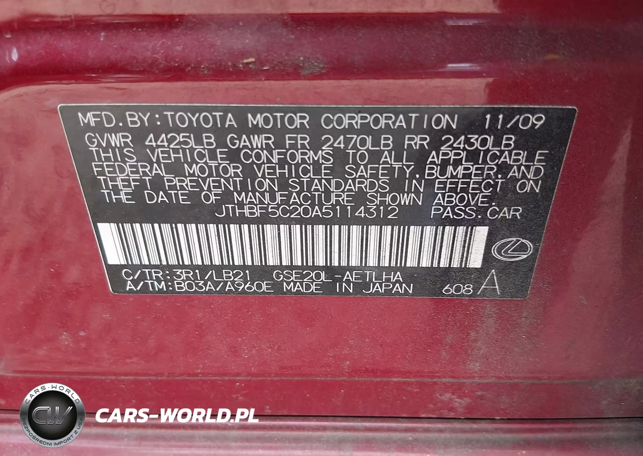 2010 Lexus Is 250 VIN:JTHBF5C20A5114312 - 9