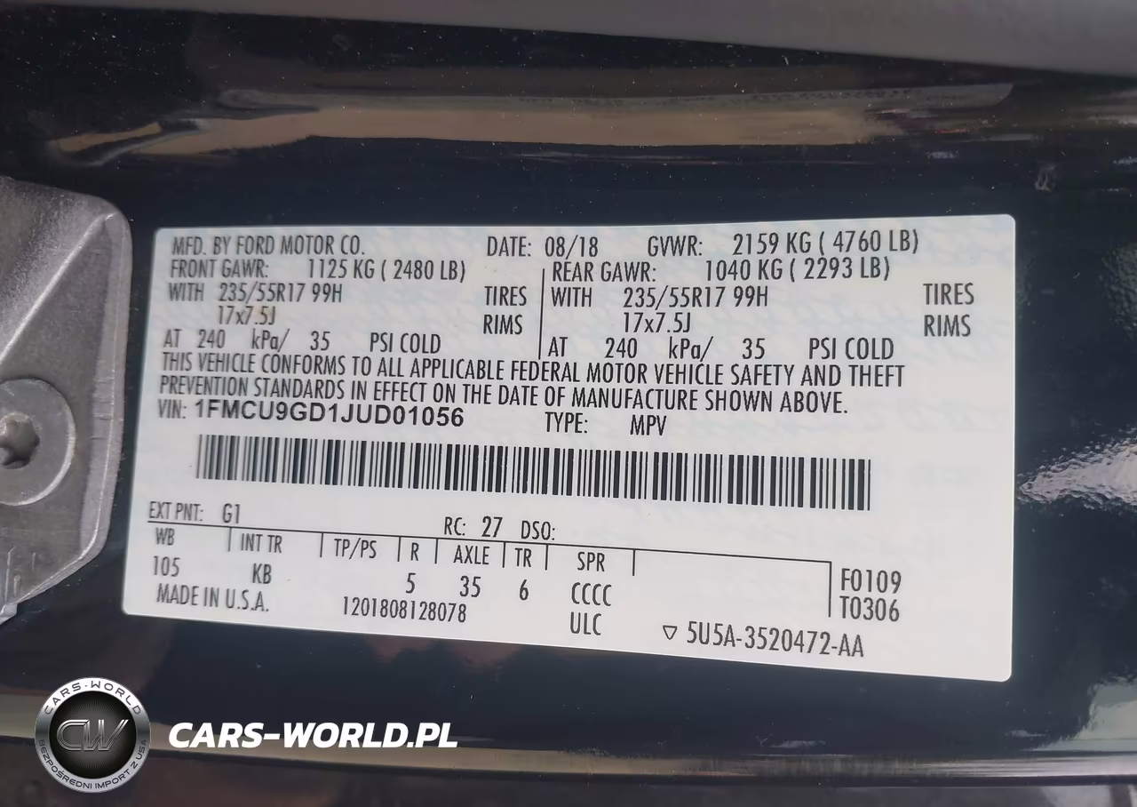 2018 Ford Escape Se VIN:1FMCU9GD1JUD01056 - 9