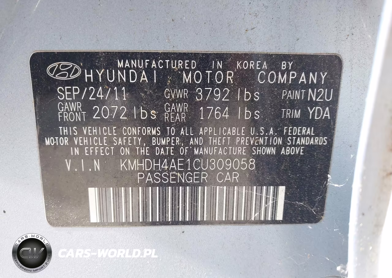 2012 Hyundai Elantra Gls (Ulsan Plant) VIN:KMHDH4AE1CU309058 - 9