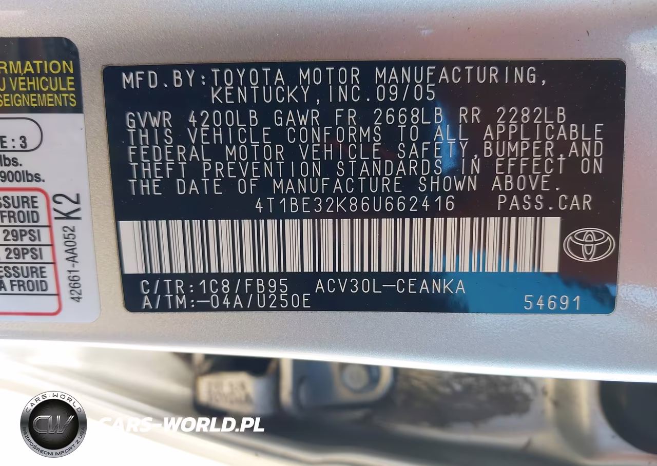 2006 Toyota Camry Le VIN:4T1BE32K86U662416 - 9
