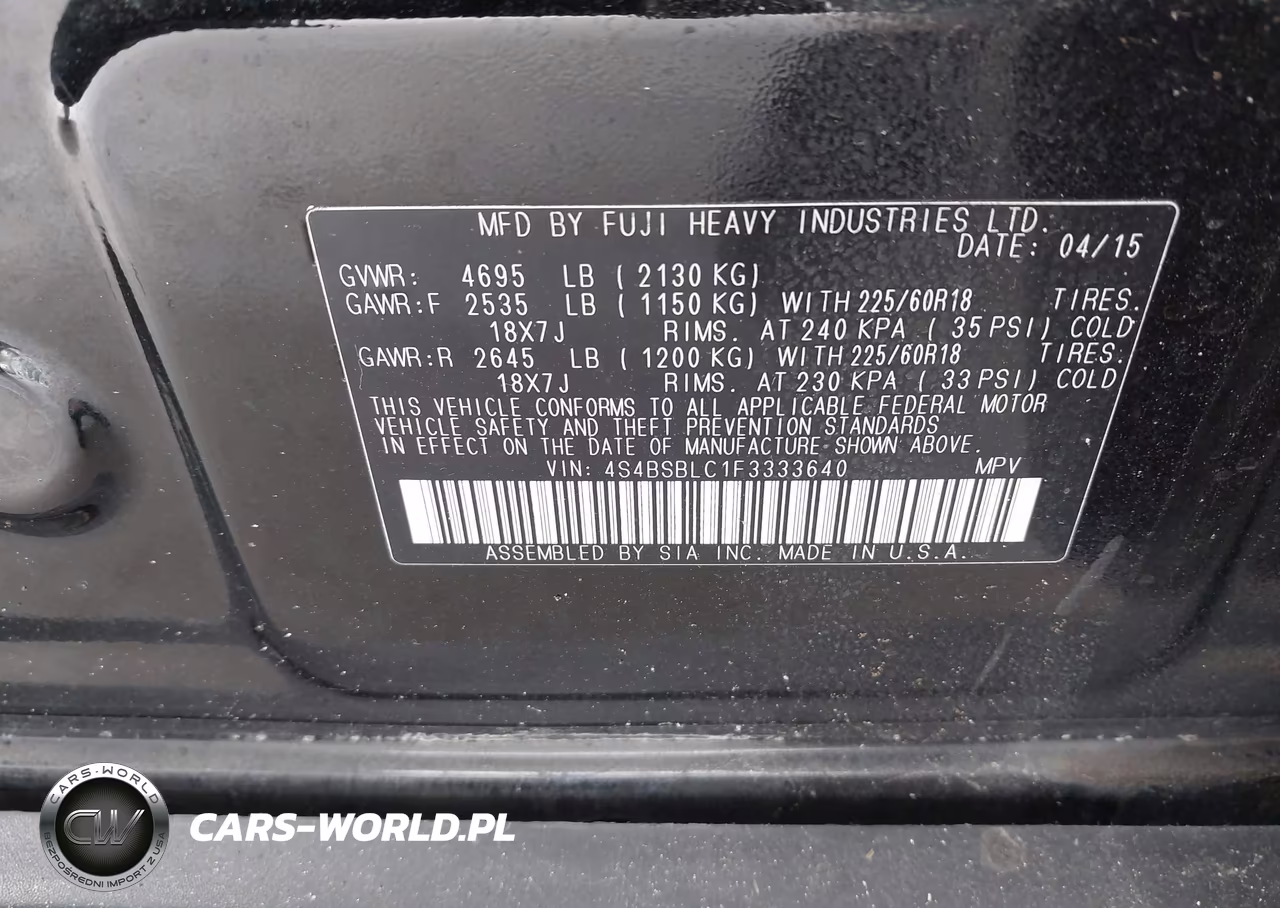 2015 Subaru Outback 2.5I Limited VIN:4S4BSBLC1F3333640 - 9